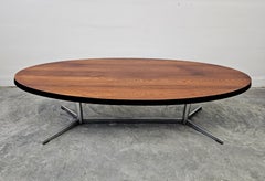 Danish Mid Century Modern Oval Coffee Table with teak top and chrome legs