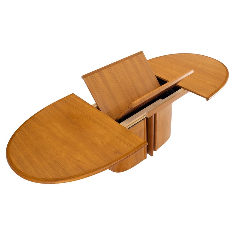 Danish MidCentury Modern Oval Teak Dining Table w/ Pop Up Leaf Extension MINT! at 1stDibs