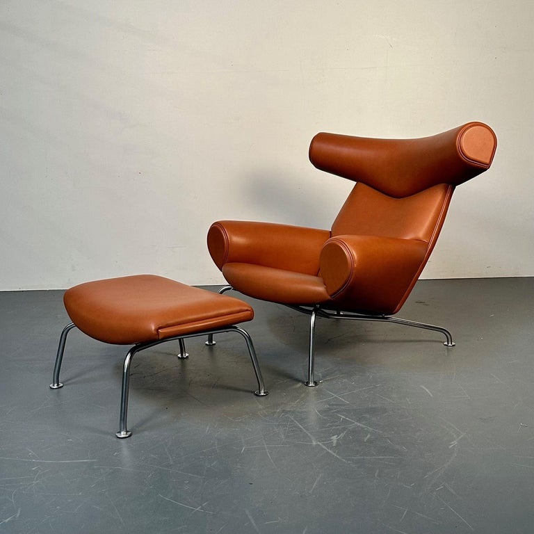 Danish Mid-Century Modern Ox Lounge Chair and Ottoman by Hans Wegner