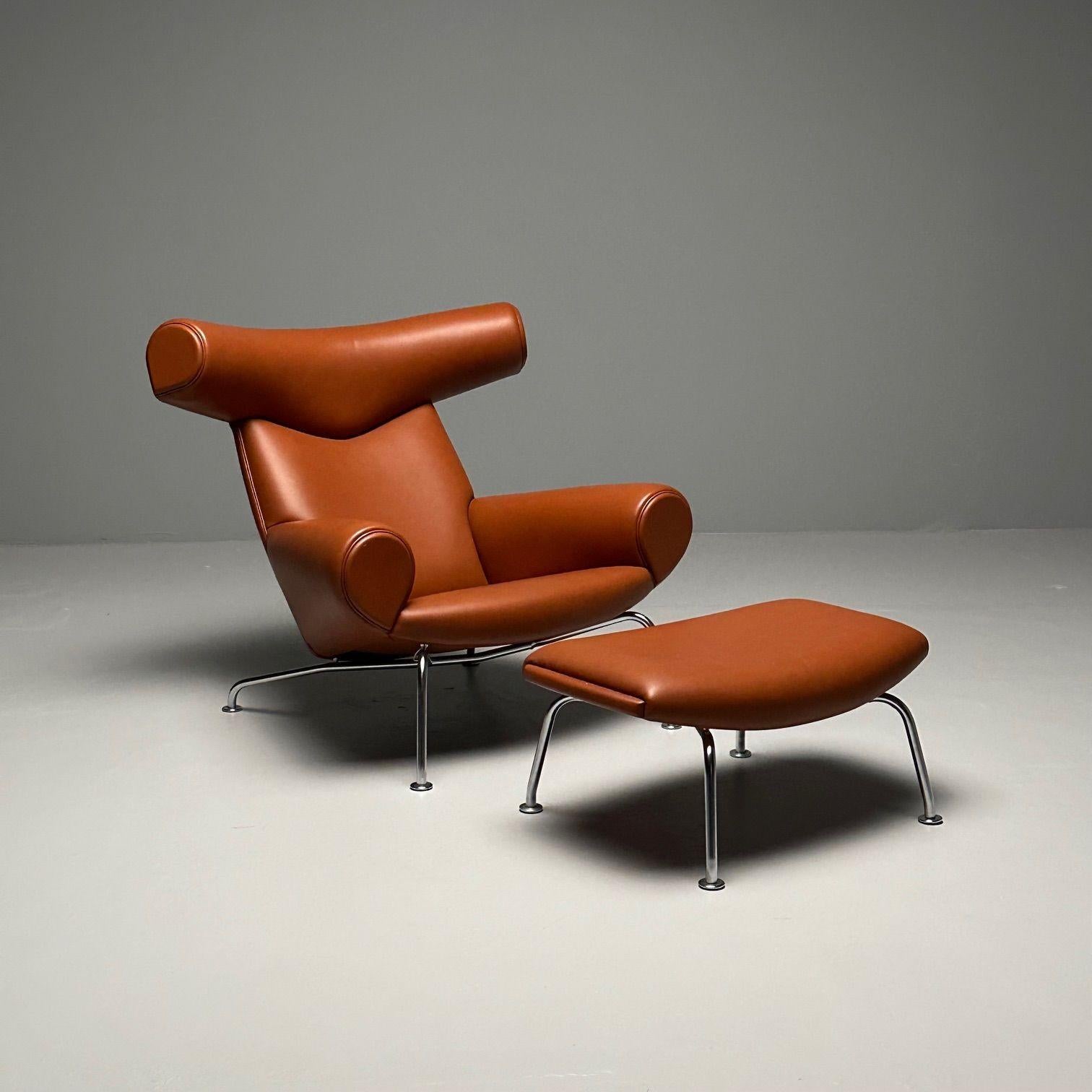 Danish Mid-Century Modern Ox Lounge Chair and Ottoman by Hans Wegner, Jørgensen In Fair Condition For Sale In Stamford, CT