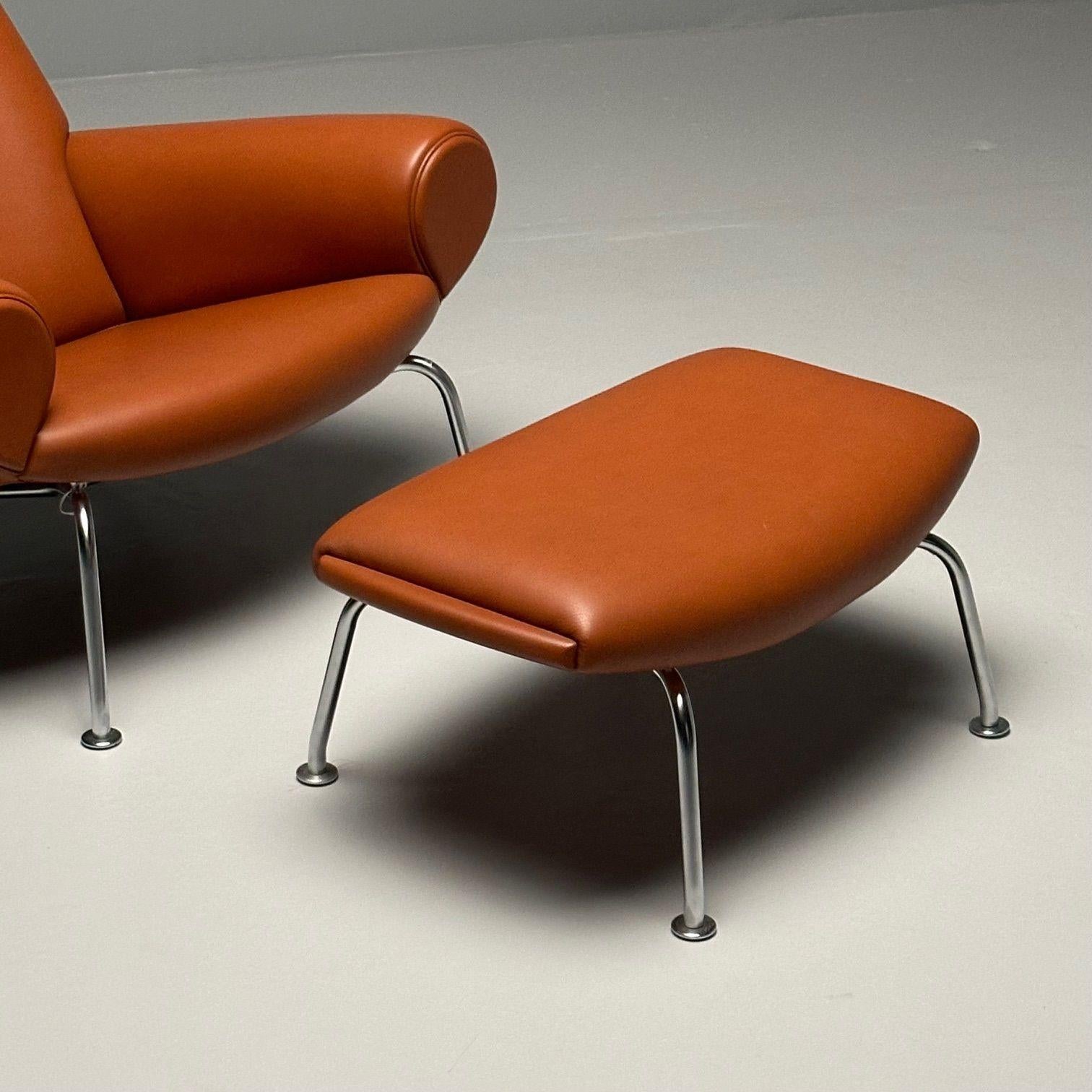 Danish Mid-Century Modern Ox Lounge Chair and Ottoman by Hans Wegner, Jørgensen For Sale 1