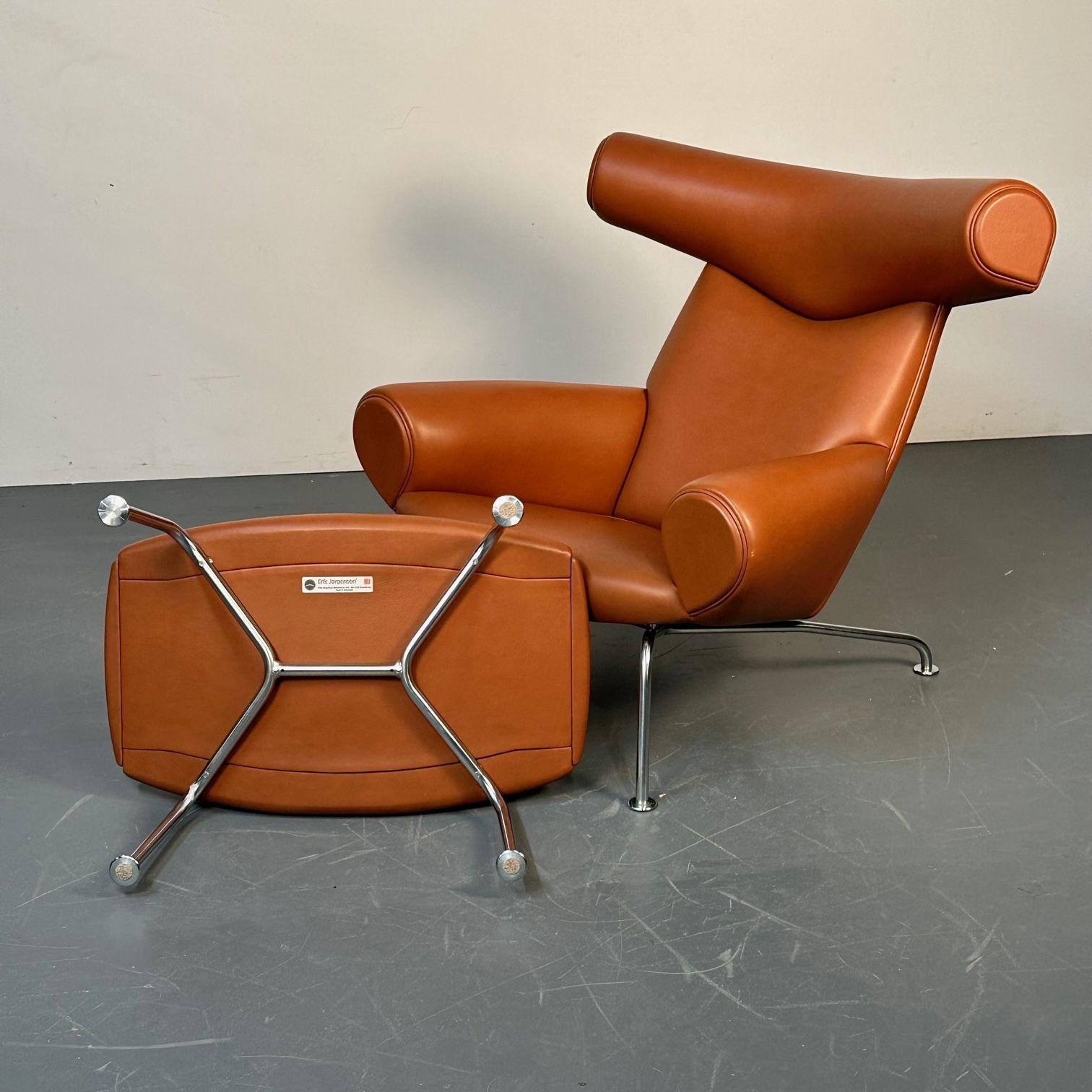 Danish Mid-Century Modern Ox Lounge Chair and Ottoman by Hans Wegner, Jørgensen For Sale 4