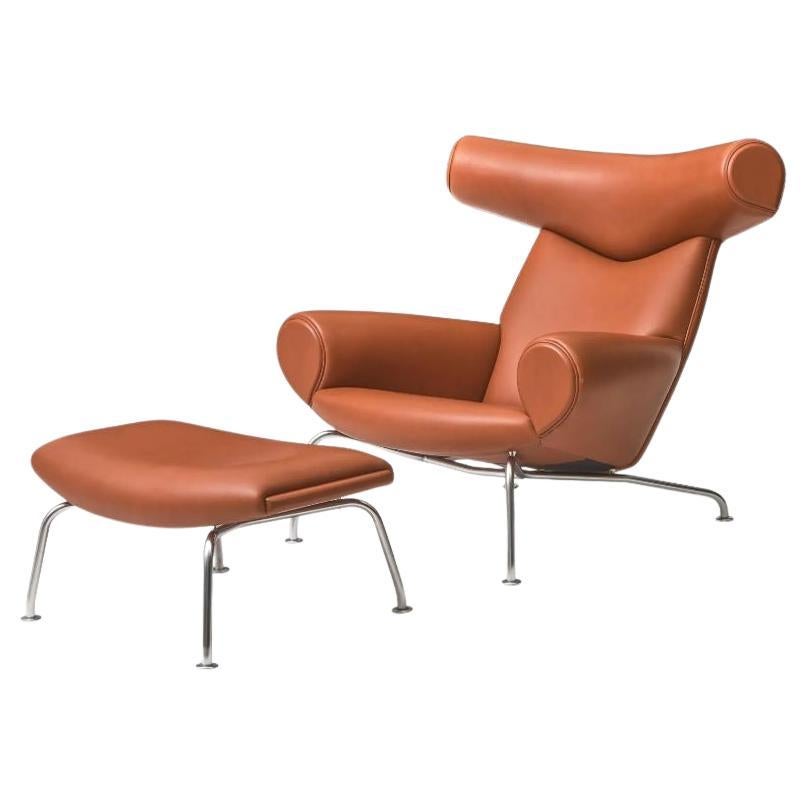 Danish Mid-Century Modern Ox Lounge Chair and Ottoman by Hans Wegner, Jørgensen For Sale