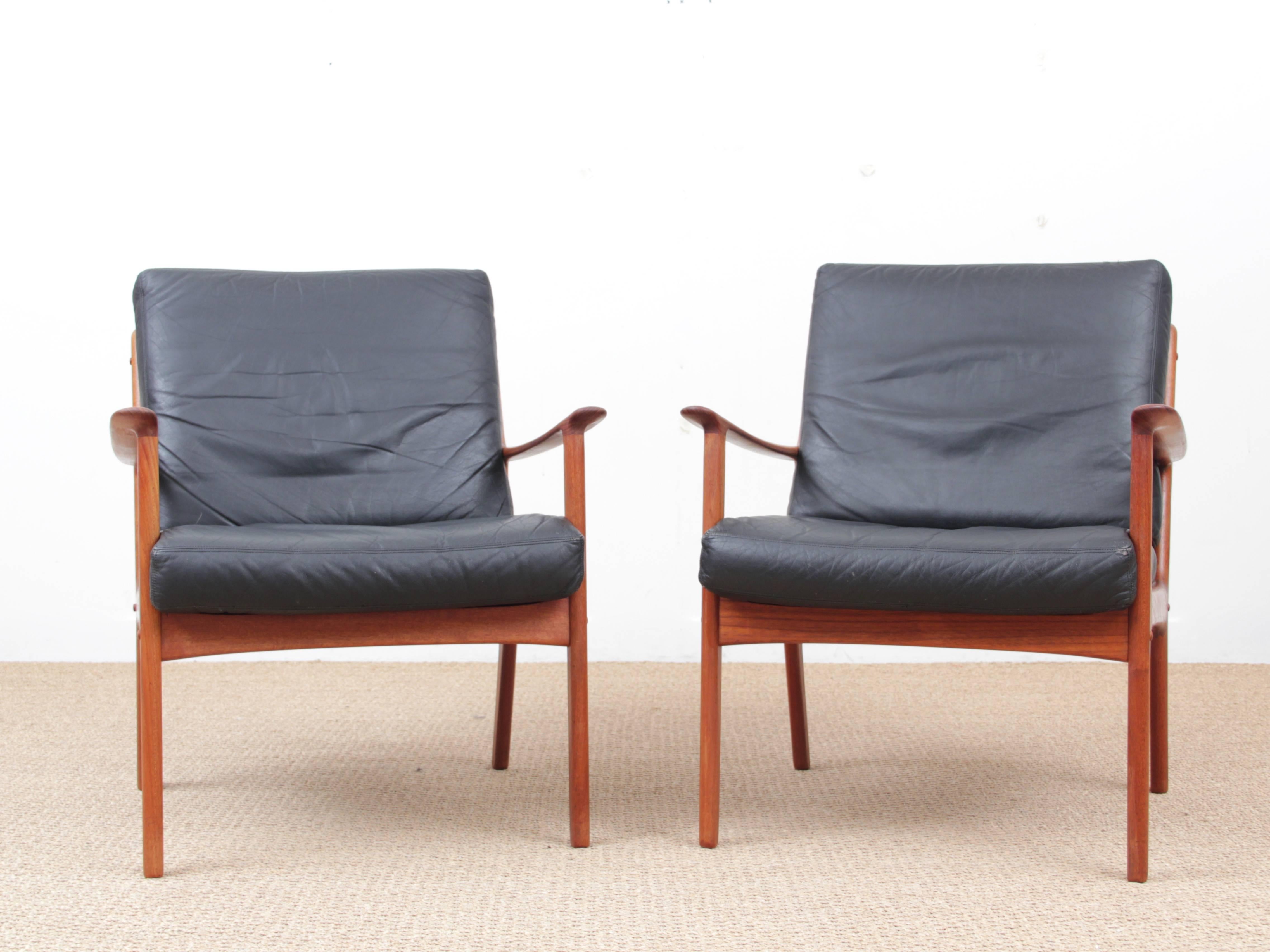 Scandinavian Danish Mid-Century Modern Pair of Armchairs by Ole Wanscher for Paul Jepesen