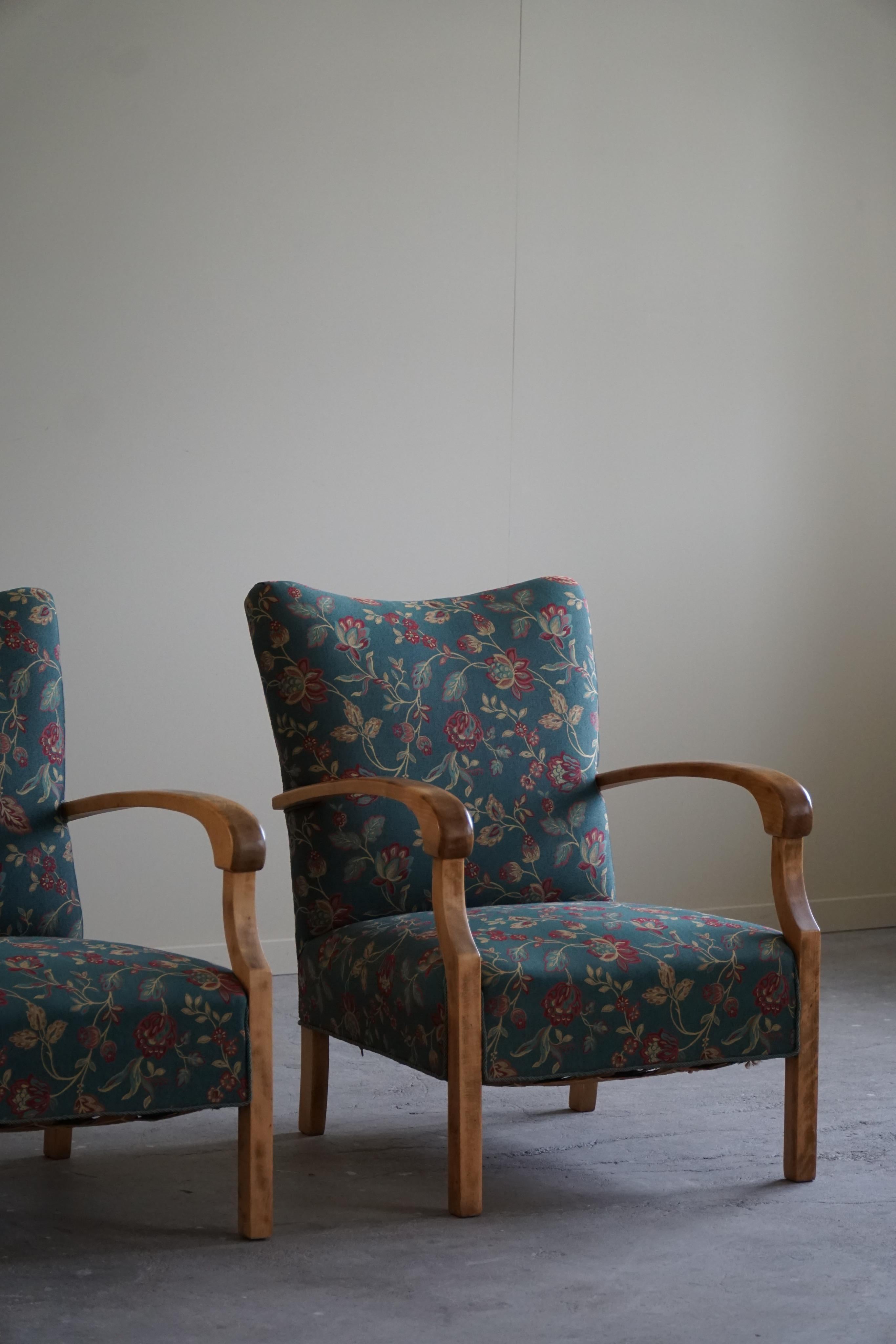 Mid-Century Modern Danish Mid Century Modern, Pair of Armchairs in Beech and Original Fabric, 1960s For Sale