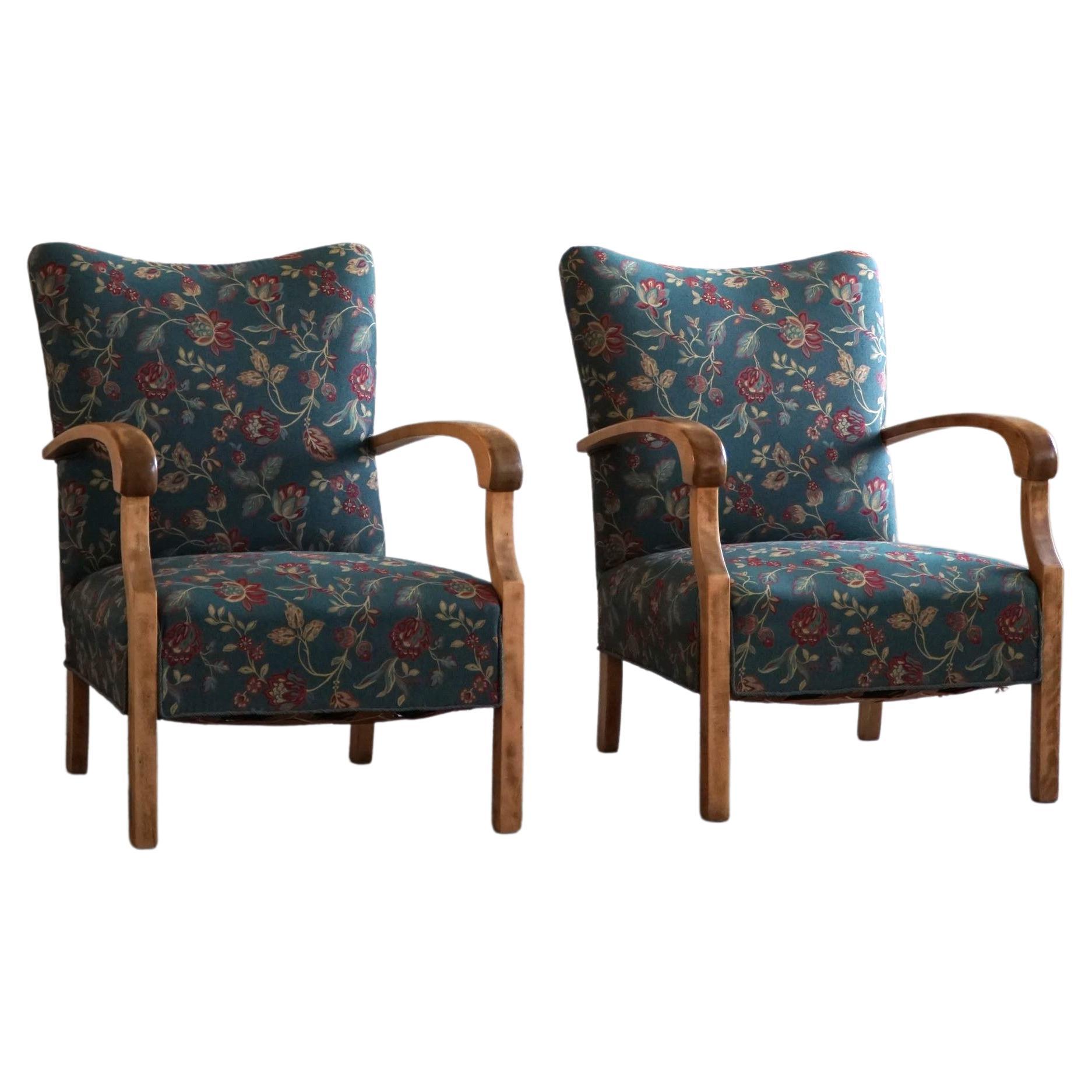 Danish Mid Century Modern, Pair of Armchairs in Beech and Original Fabric, 1960s For Sale