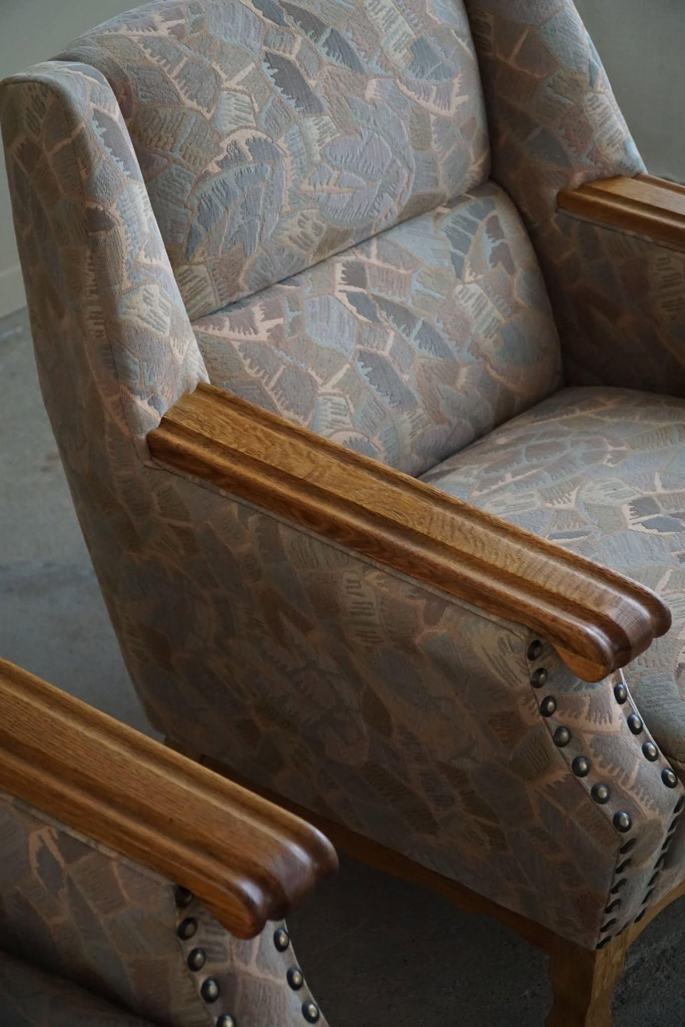 Coppia di poltrone danesi del Mid Century Modern in Oak e tessuto originale, anni '60 in vendita 2