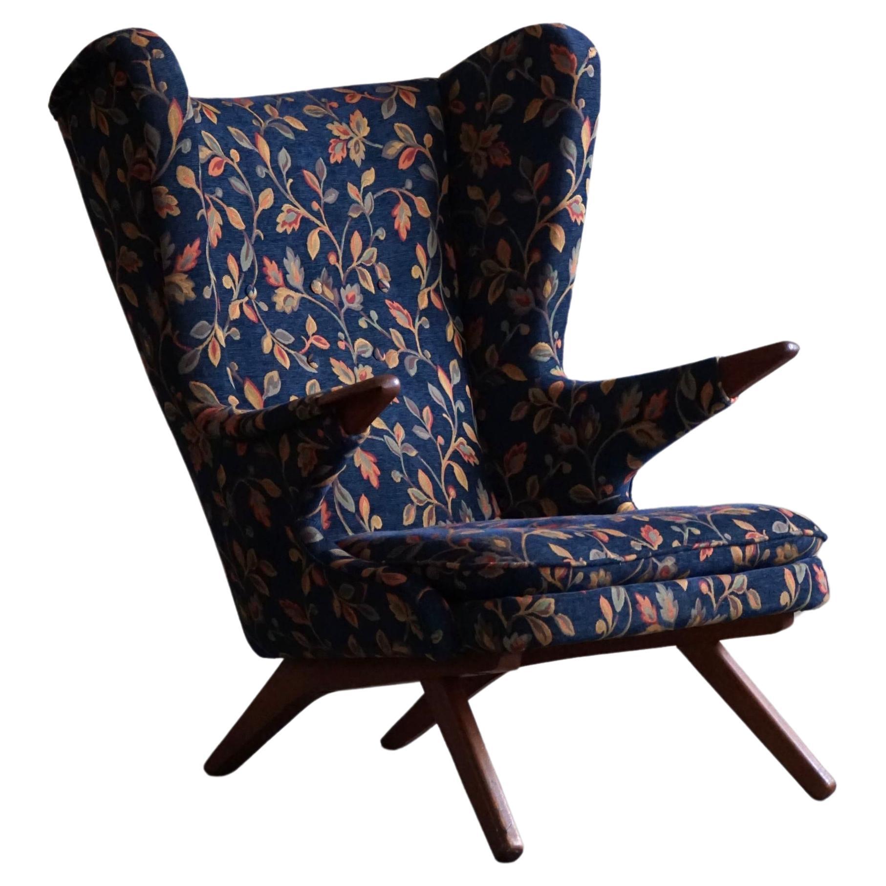 Danish Mid Century Modern, Papa Bear Wingback Lounge Chair in Teak, 1960s For Sale