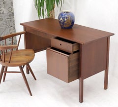 Danish Mid Century Modern Petit Single Pedestal Desk Two Drawers