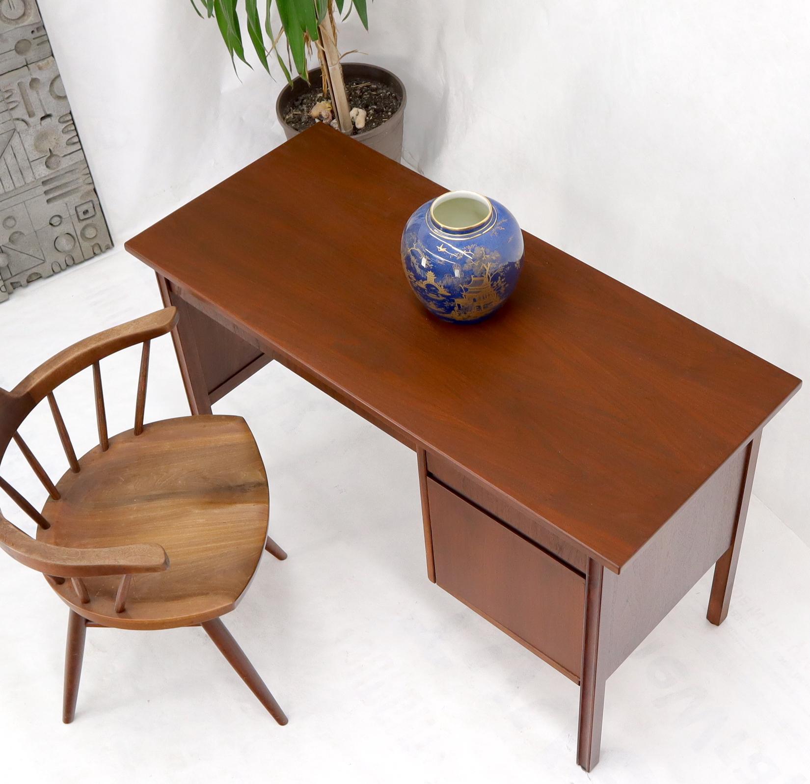 Walnut Danish Mid Century Modern Petit Single Pedestal Desk Two Drawers For Sale
