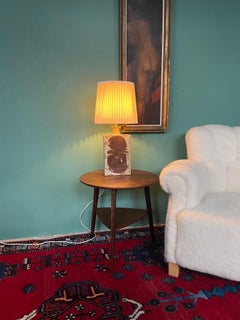 Danish Mid Century Modern Pottery Table Lamp With Abstract Design 1975