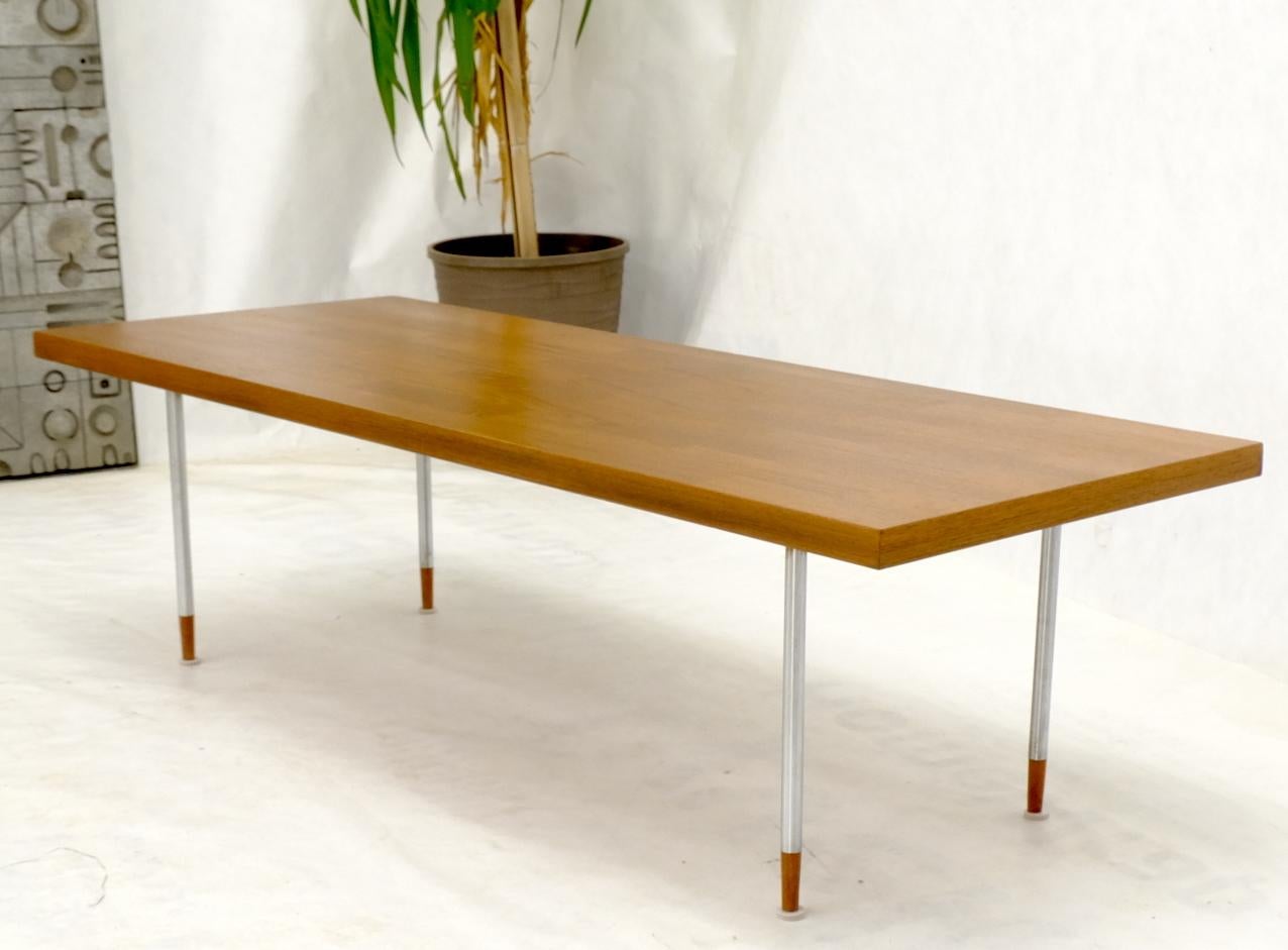 20th Century Danish Mid-Century Modern Rectangle Coffee Table on Chrome Cylinder Legs  For Sale