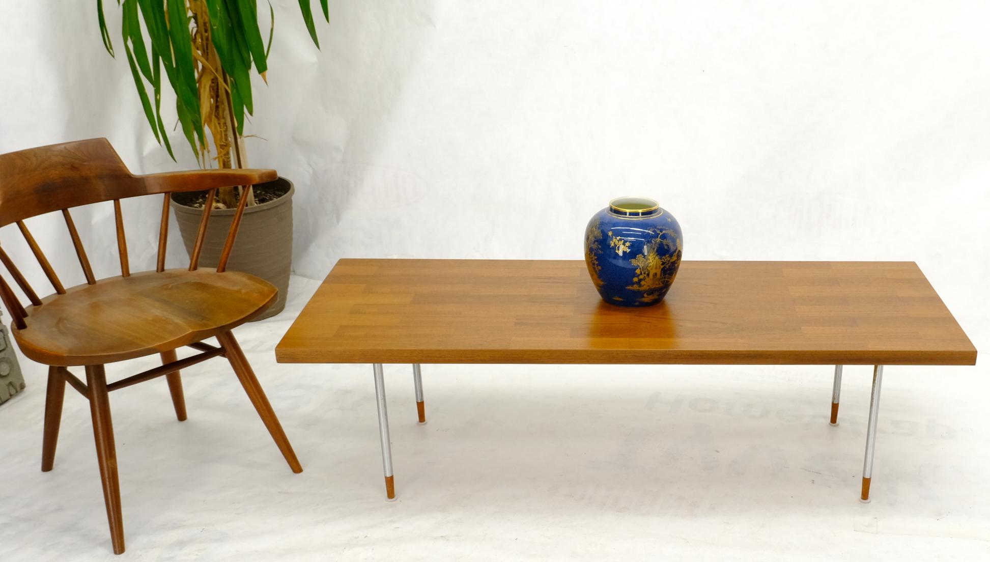 Teak Danish Mid-Century Modern Rectangle Coffee Table on Chrome Cylinder Legs  For Sale