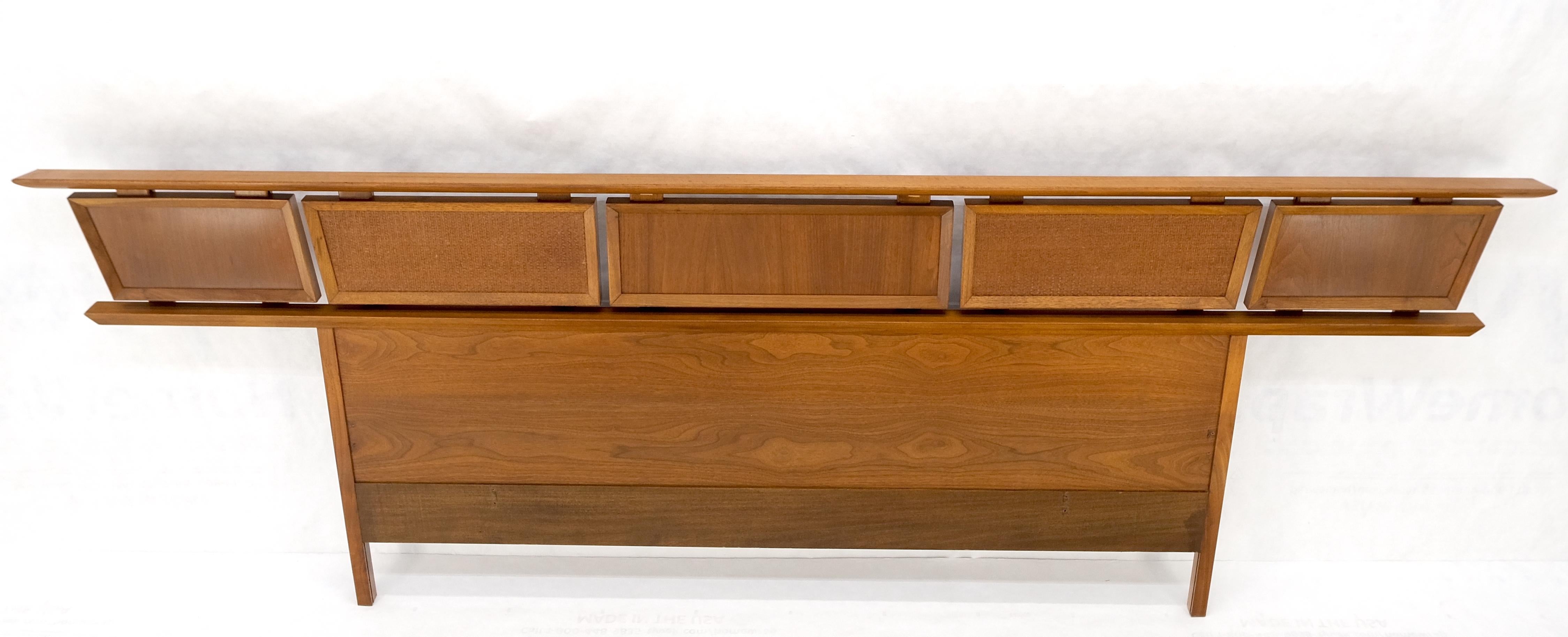 Danish Mid Century Modern Reversible Panels Walnut Cane King Size Headboard Bed  For Sale 4