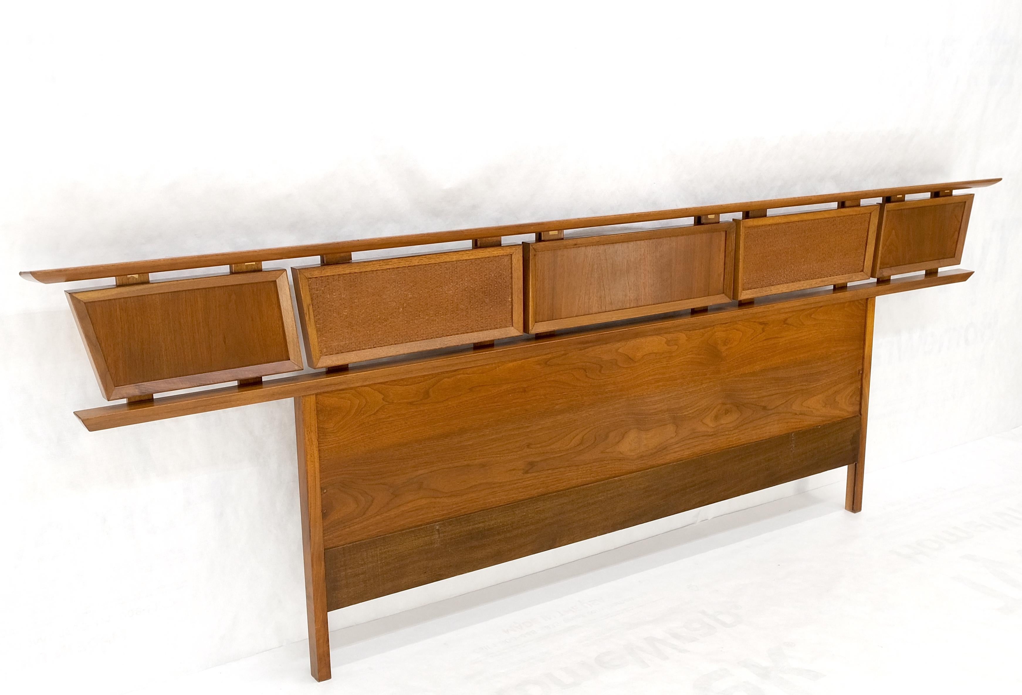 Danish Mid Century Modern Reversible Panels Walnut Cane King Size Headboard Bed  For Sale 5
