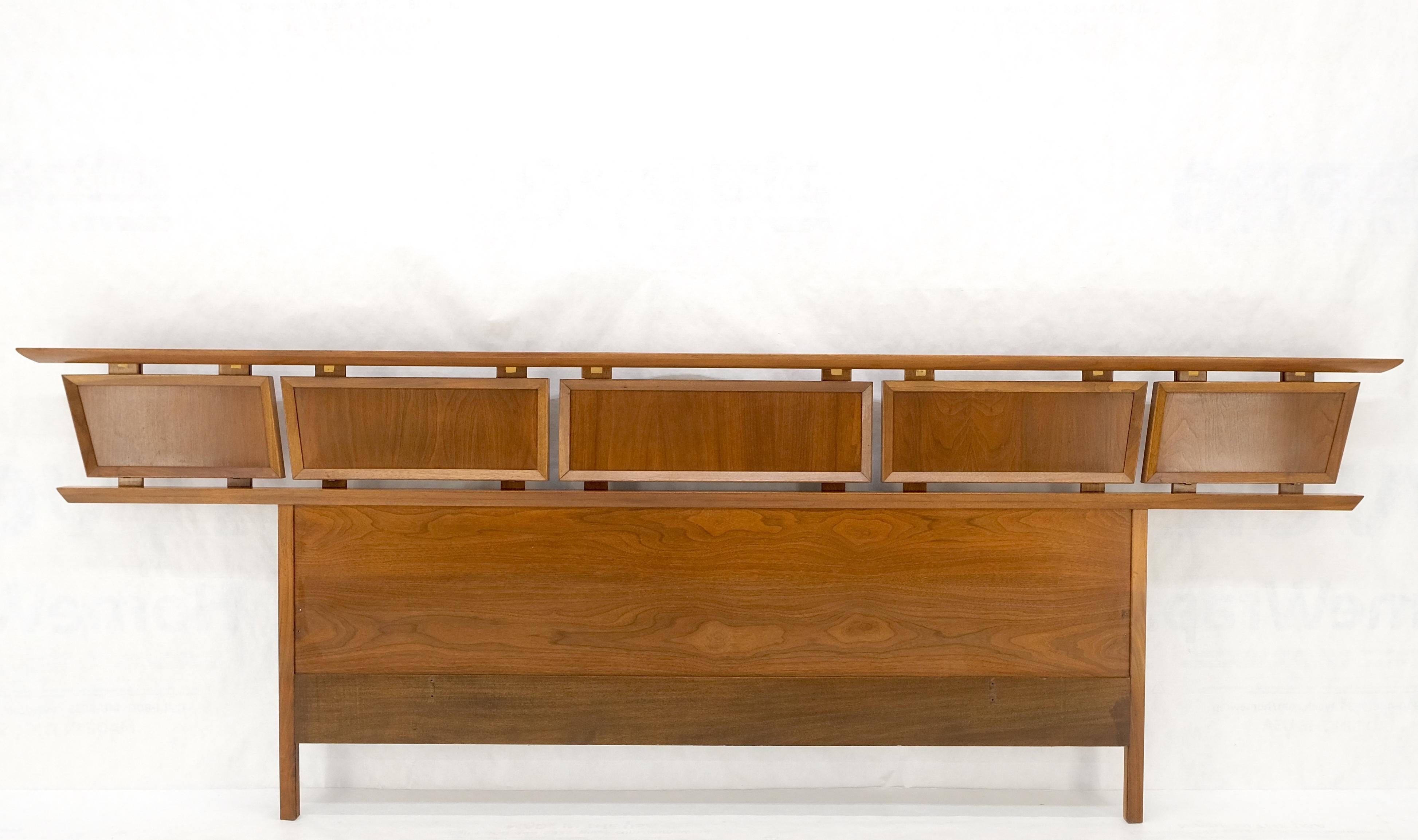 Danish Mid Century Modern Reversible Panels Walnut Cane King Size Headboard Bed  For Sale 6