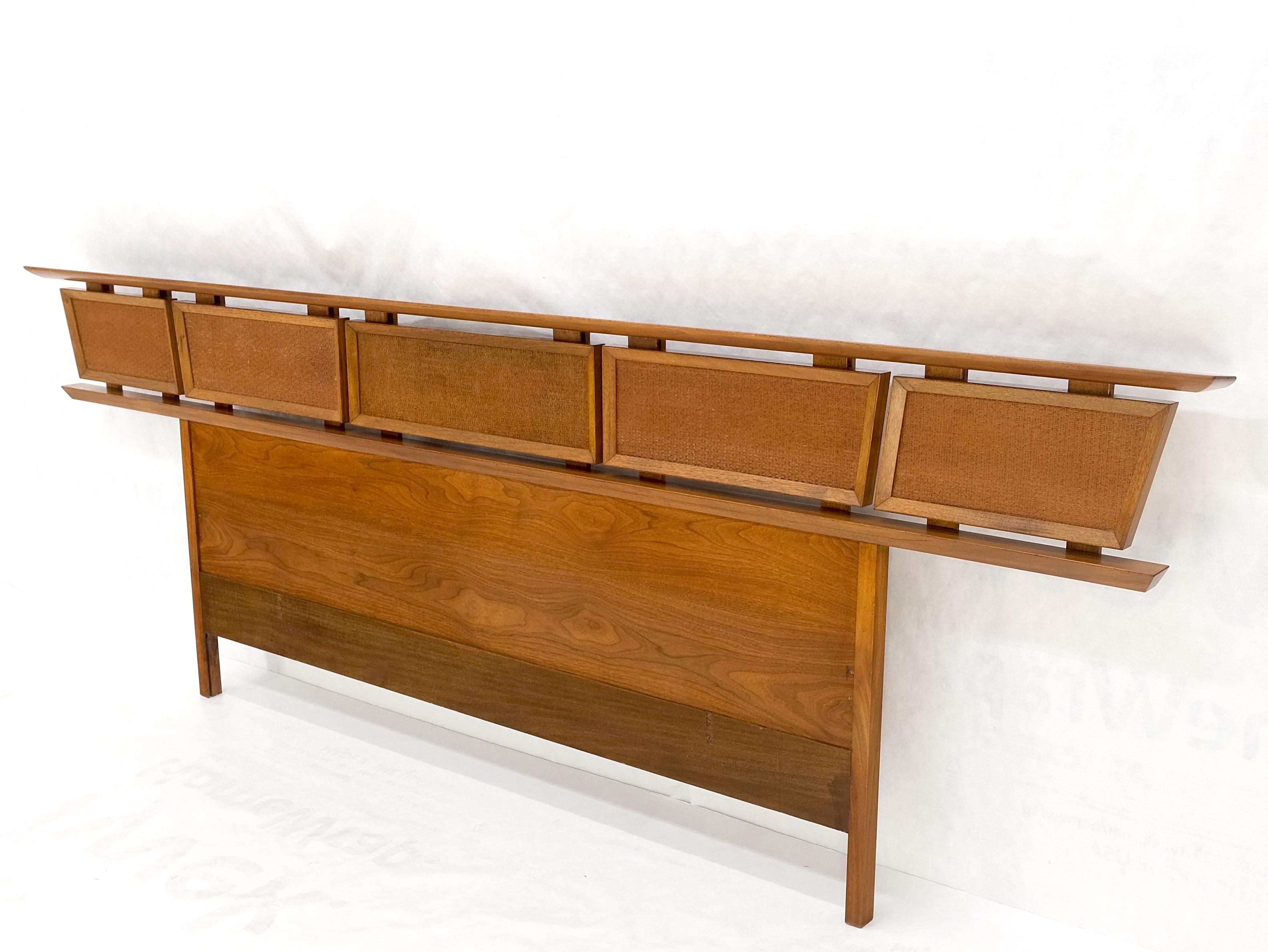 American Danish Mid Century Modern Reversible Panels Walnut Cane King Size Headboard Bed  For Sale