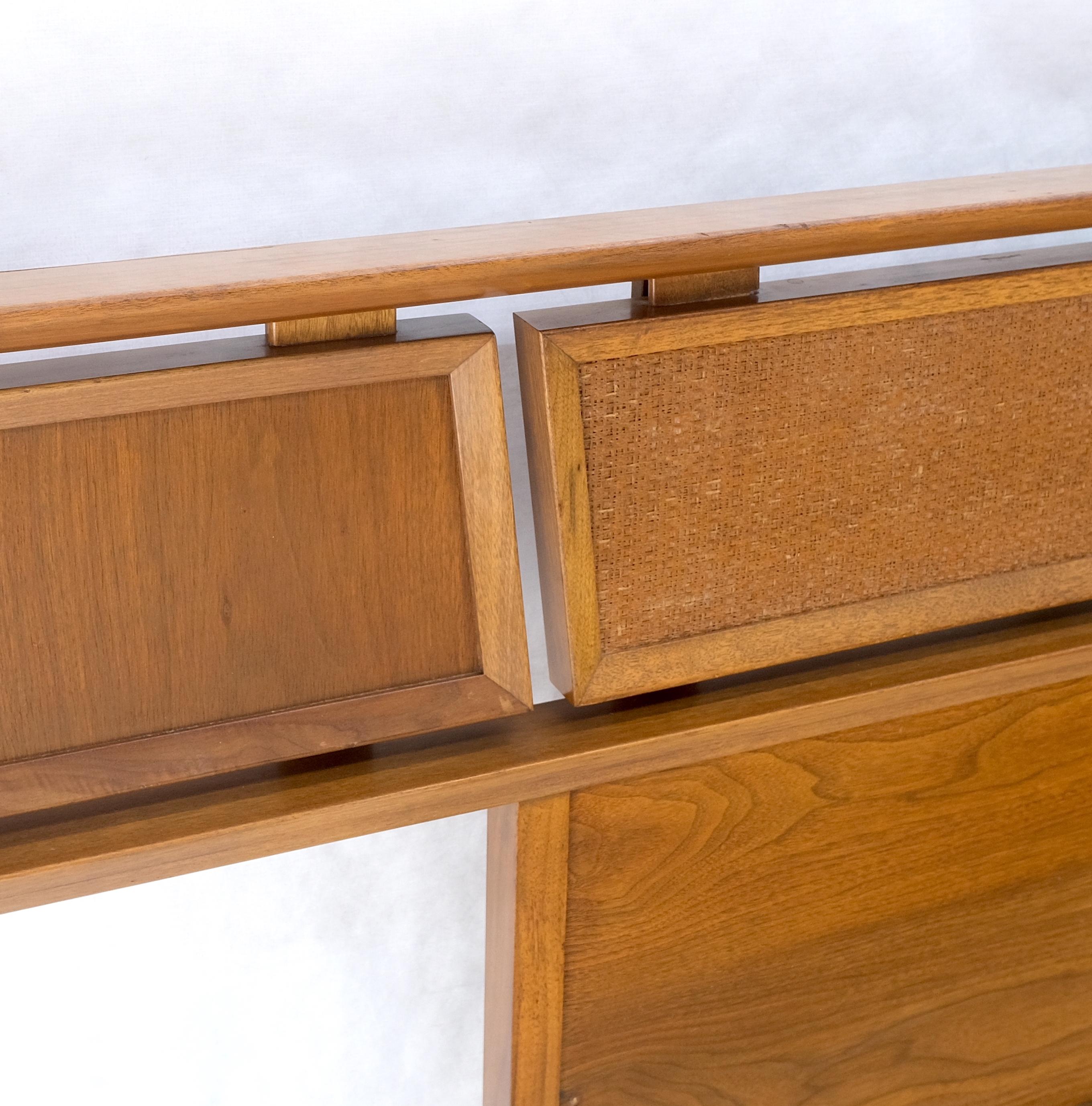 Danish Mid Century Modern Reversible Panels Walnut Cane King Size Headboard Bed In Good Condition For Sale In Rockaway, NJ