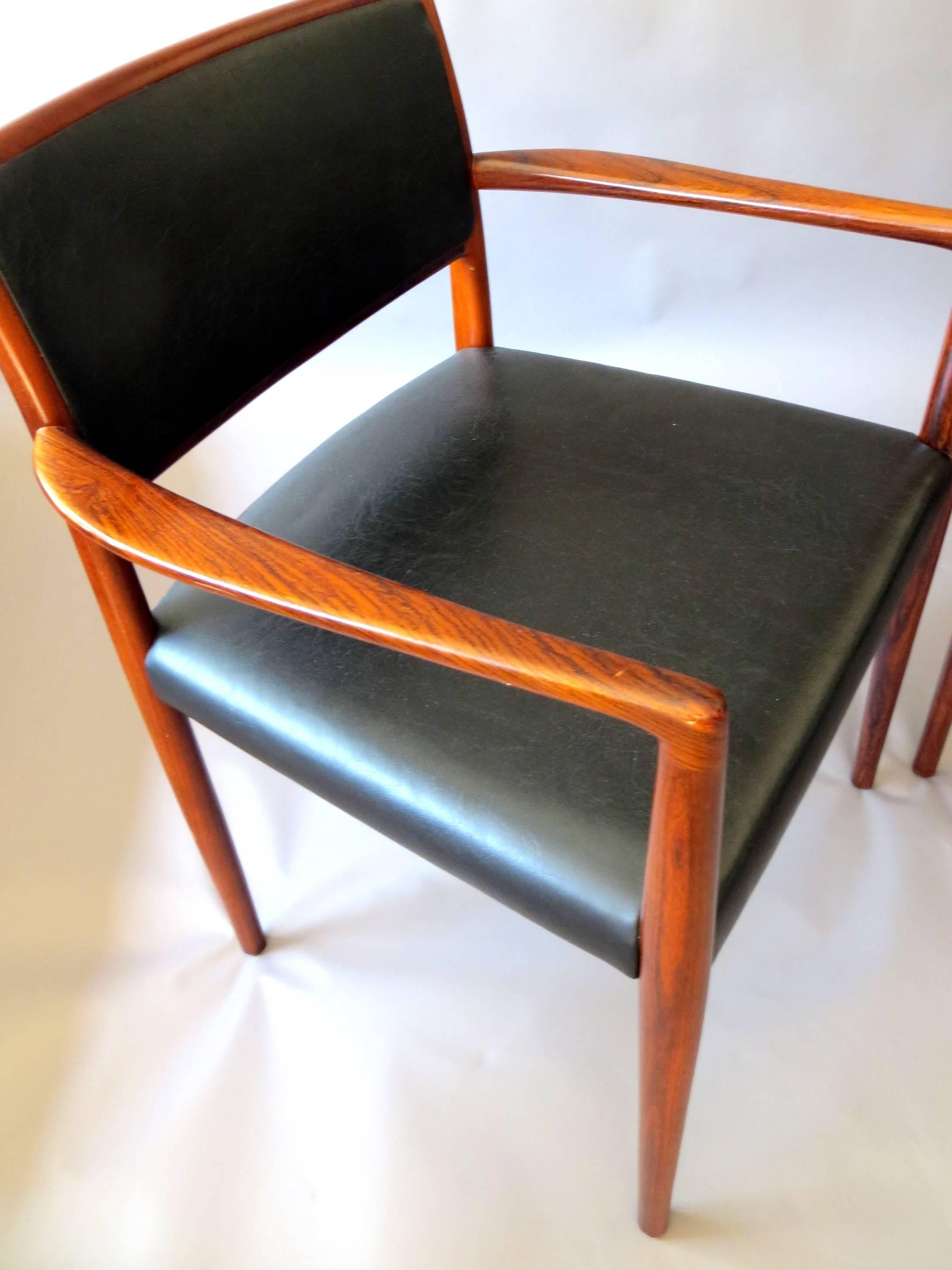 Danish Mid-Century Modern Rosewood and Leather Dining Chairs, Set of Two, 1960s im Angebot 3
