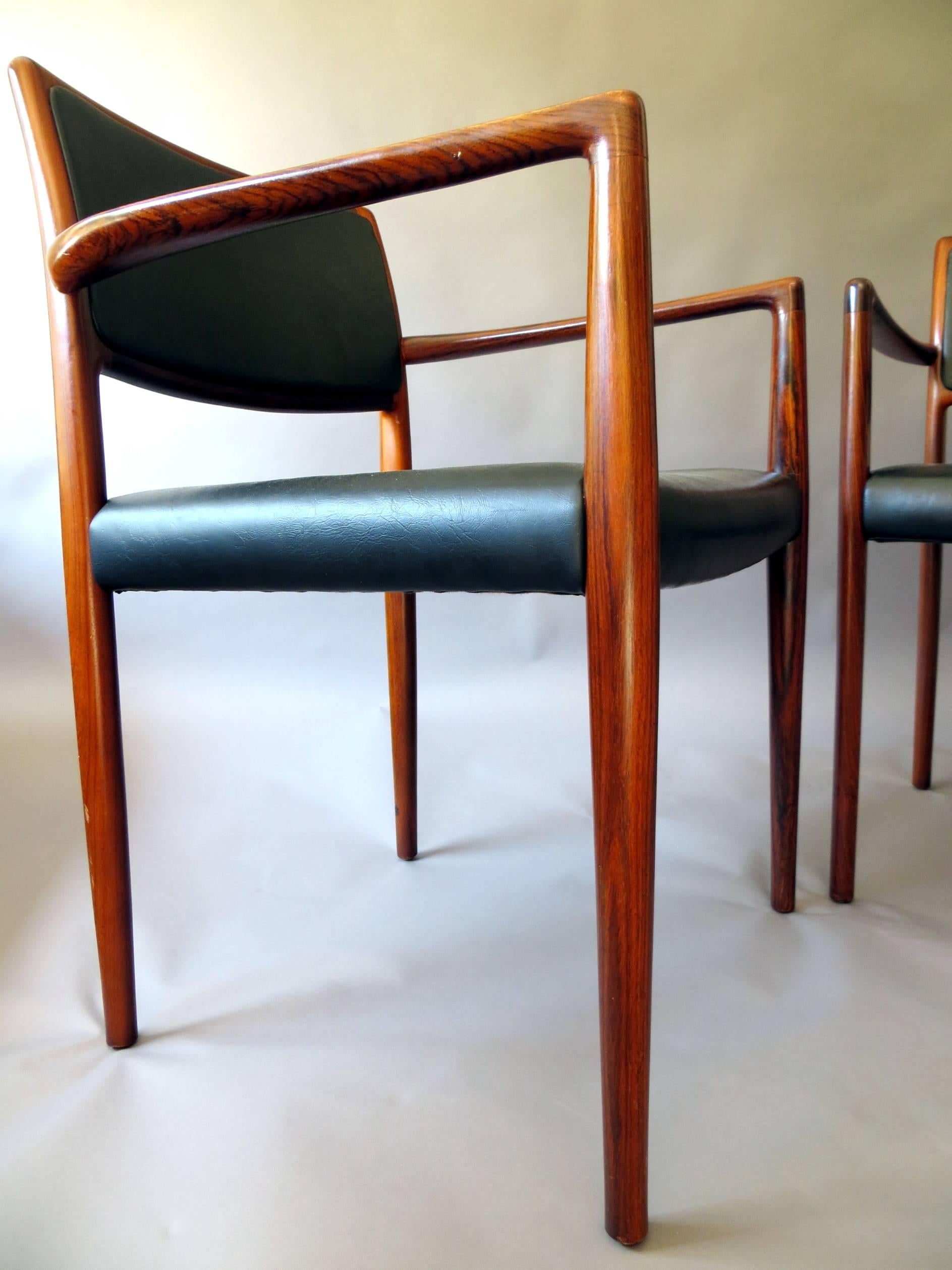 Danish Mid-Century Modern Rosewood and Leather Dining Chairs, Set of Two, 1960s For Sale 6