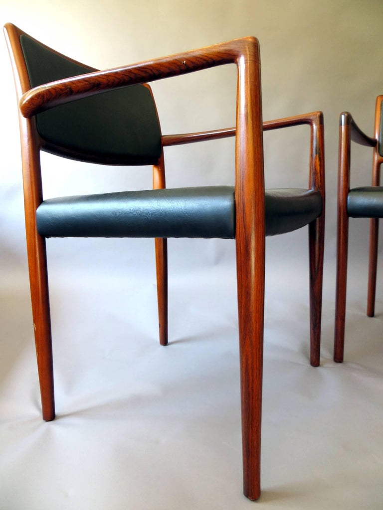 Danish MidCentury Modern Rosewood and Leather Dining Chairs, Set of Two, 1960s For Sale at 1stDibs