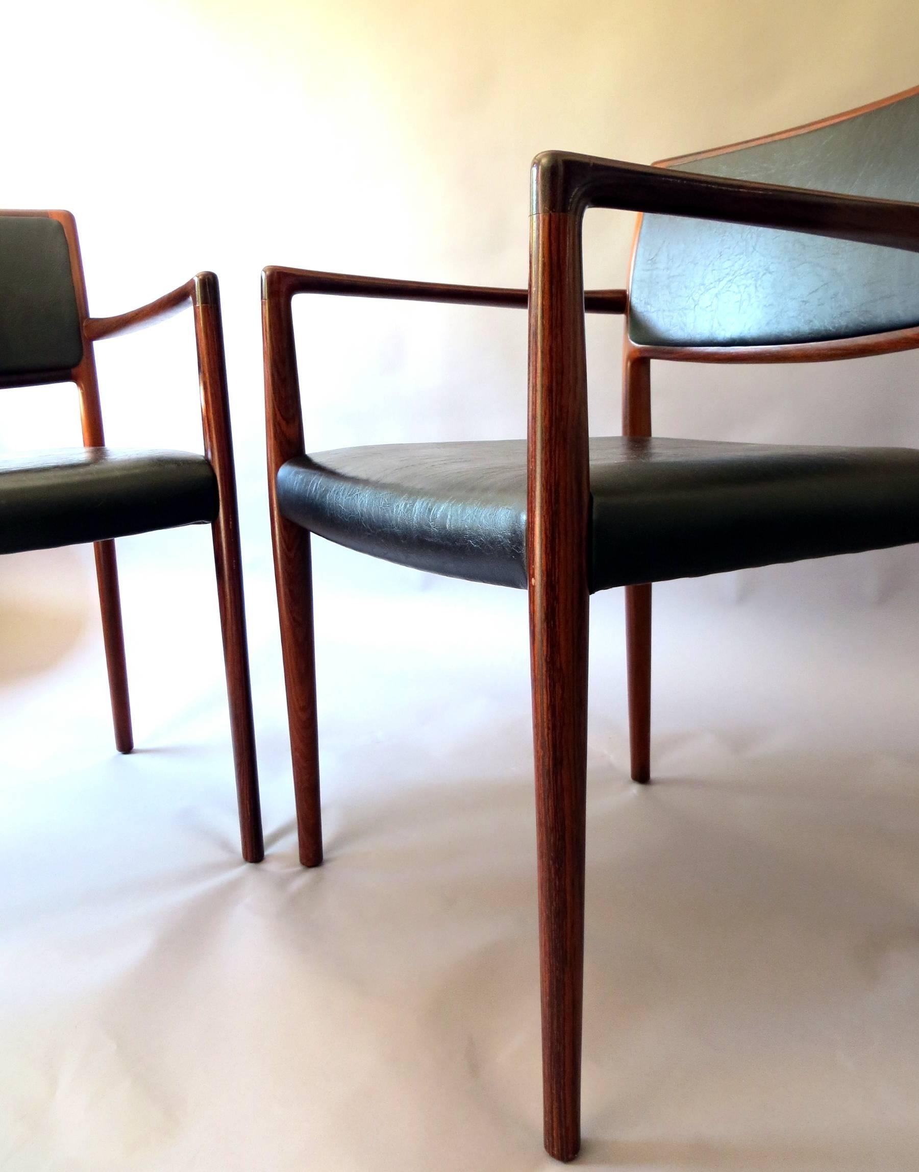 Danish Mid-Century Modern Rosewood and Leather Dining Chairs, Set of Two, 1960s For Sale 7