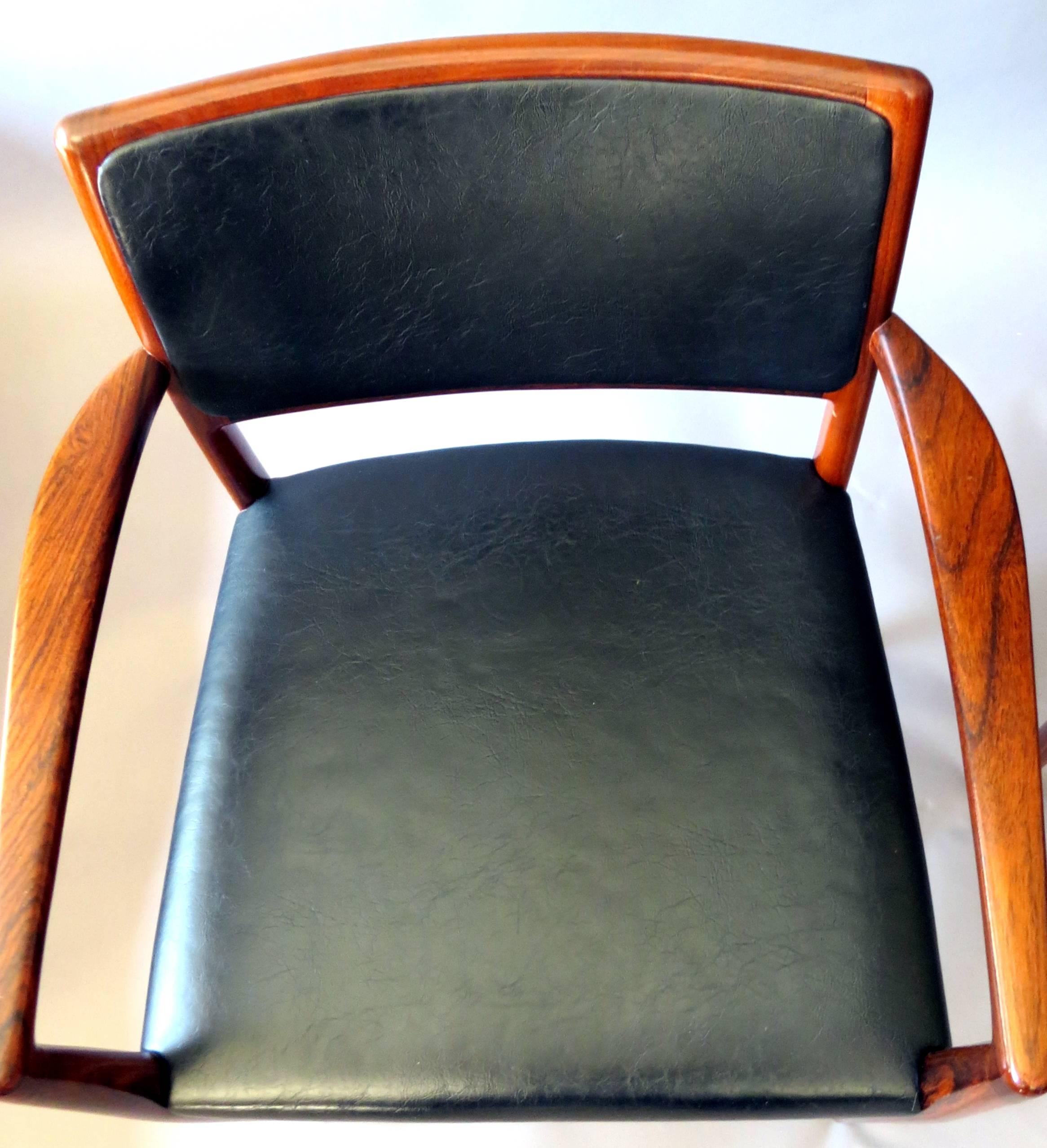 Danish Mid-Century Modern Rosewood and Leather Dining Chairs, Set of Two, 1960s For Sale 8