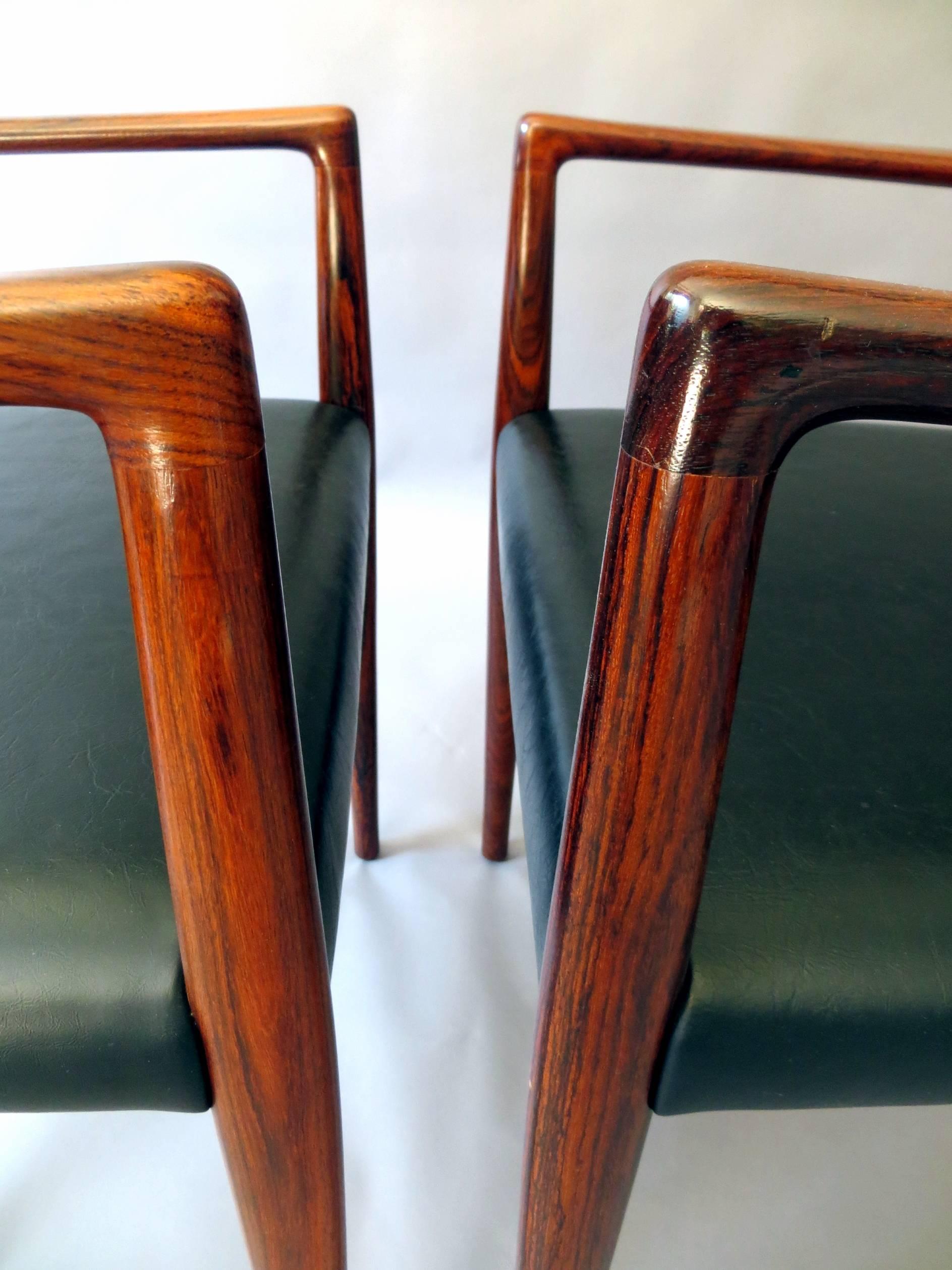 Danish Mid-Century Modern Rosewood and Leather Dining Chairs, Set of Two, 1960s For Sale 11