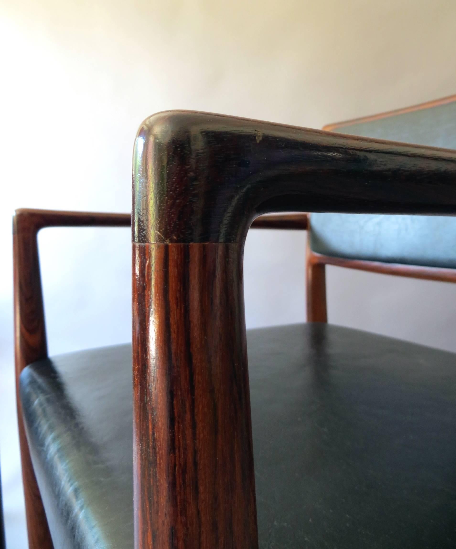Danish Mid-Century Modern Rosewood and Leather Dining Chairs, Set of Two, 1960s im Angebot 12
