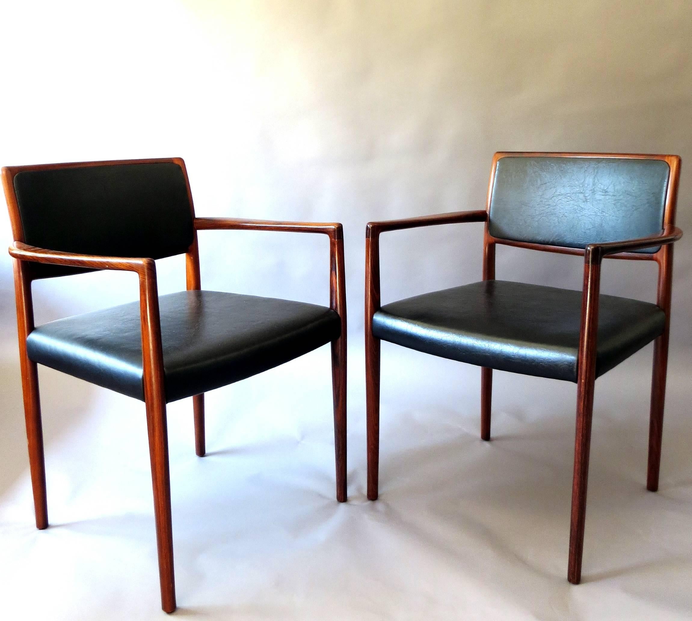 Scandinavian Modern Danish Mid-Century Modern Rosewood and Leather Dining Chairs, Set of Two, 1960s For Sale