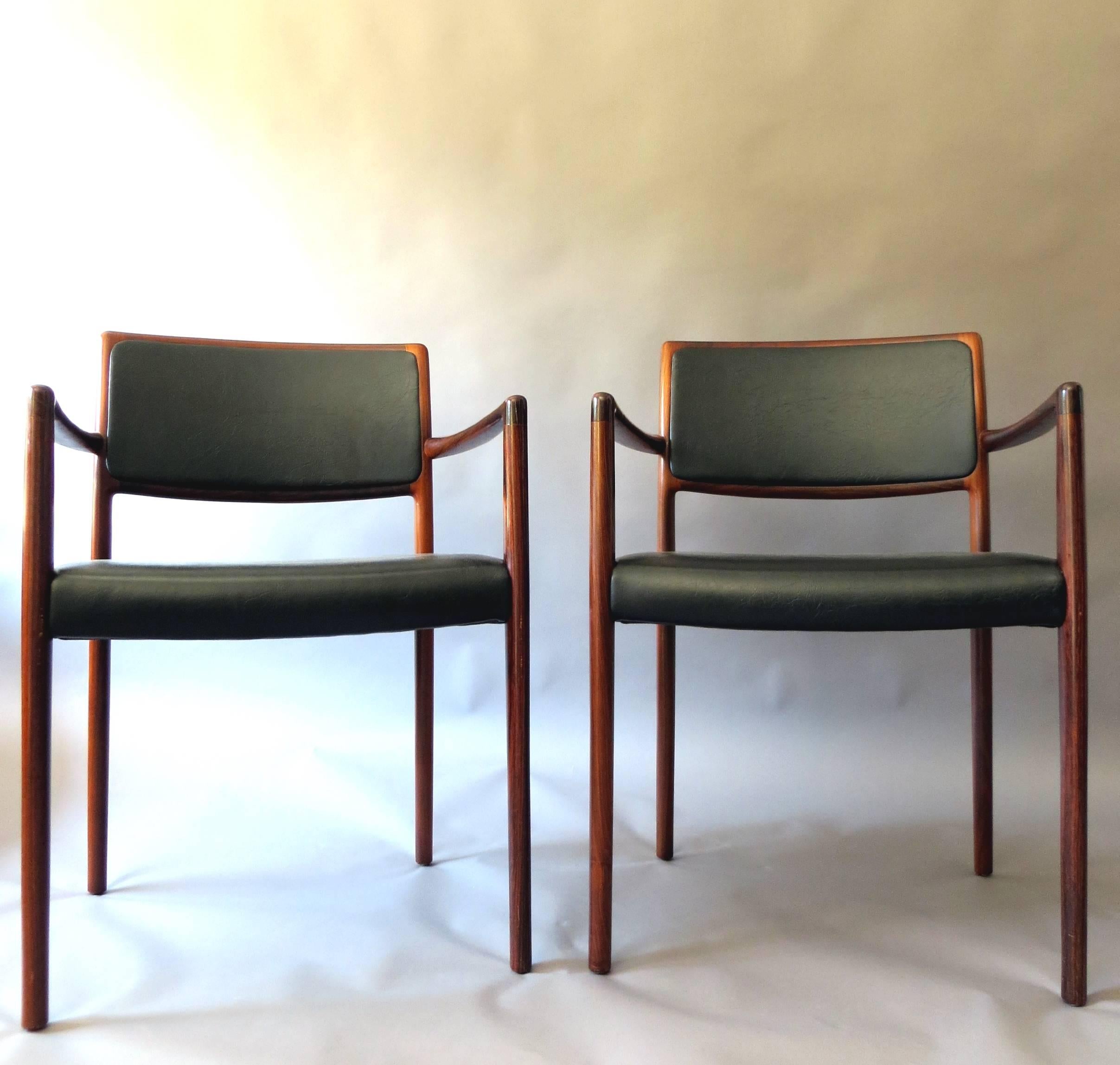 Danish Mid-Century Modern Rosewood and Leather Dining Chairs, Set of Two, 1960s In Good Condition For Sale In Hamburg, DE