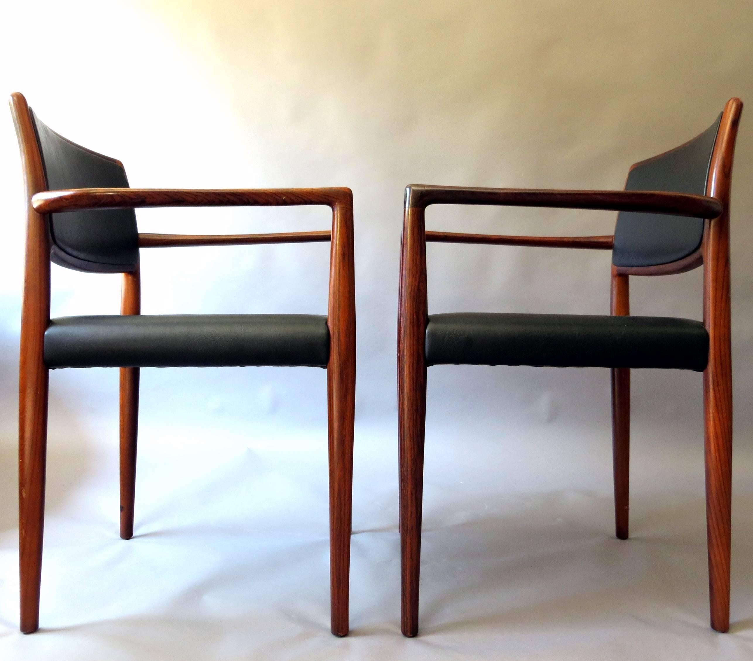 20th Century Danish Mid-Century Modern Rosewood and Leather Dining Chairs, Set of Two, 1960s For Sale