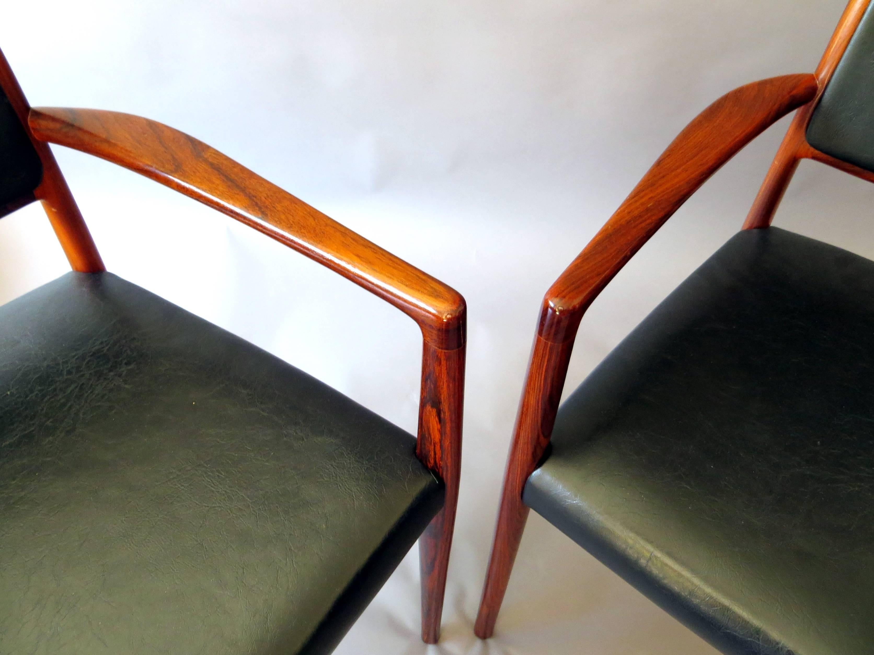Danish Mid-Century Modern Rosewood and Leather Dining Chairs, Set of Two, 1960s For Sale 2