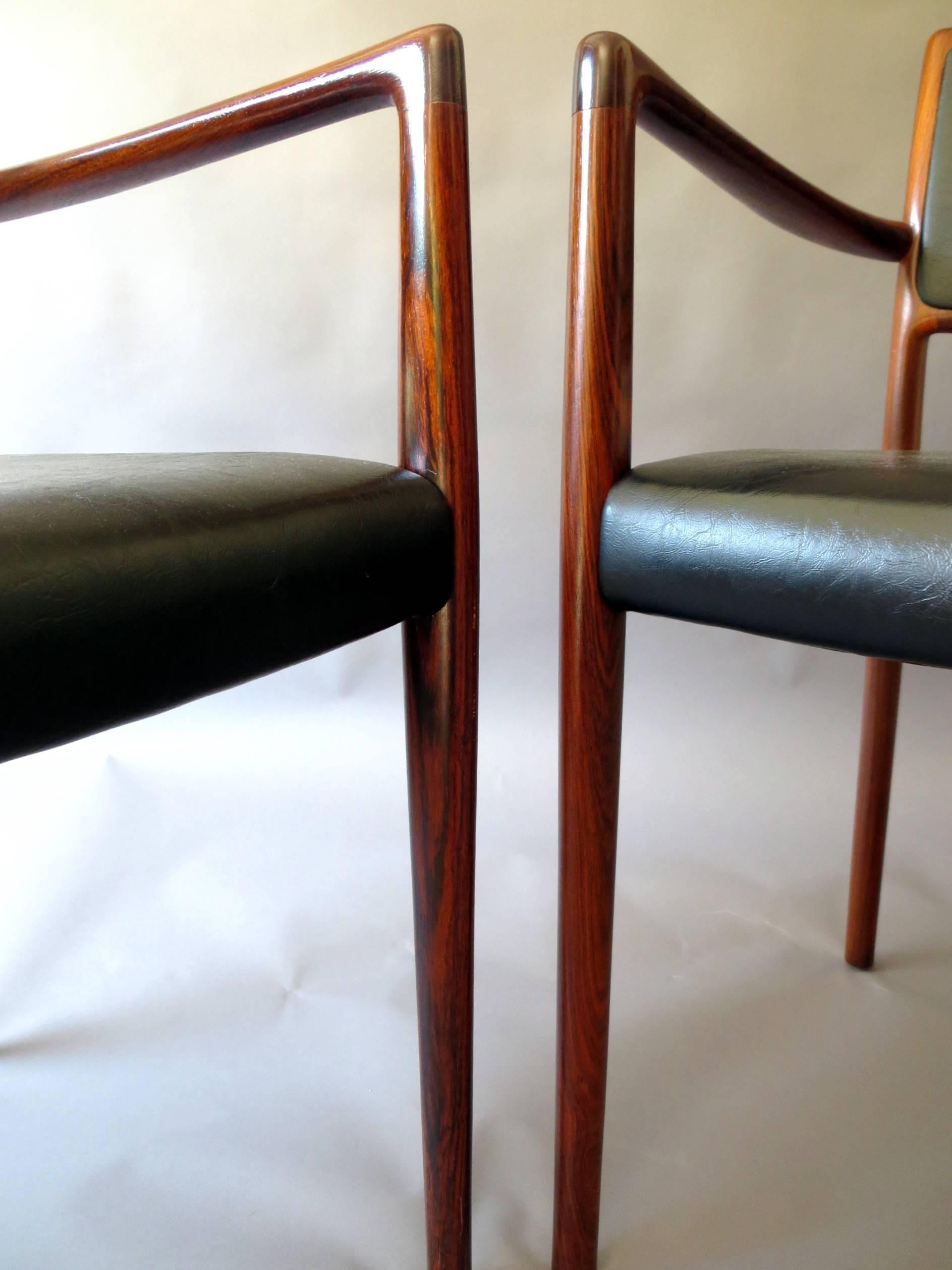 Danish Mid-Century Modern Rosewood and Leather Dining Chairs, Set of Two, 1960s For Sale 3