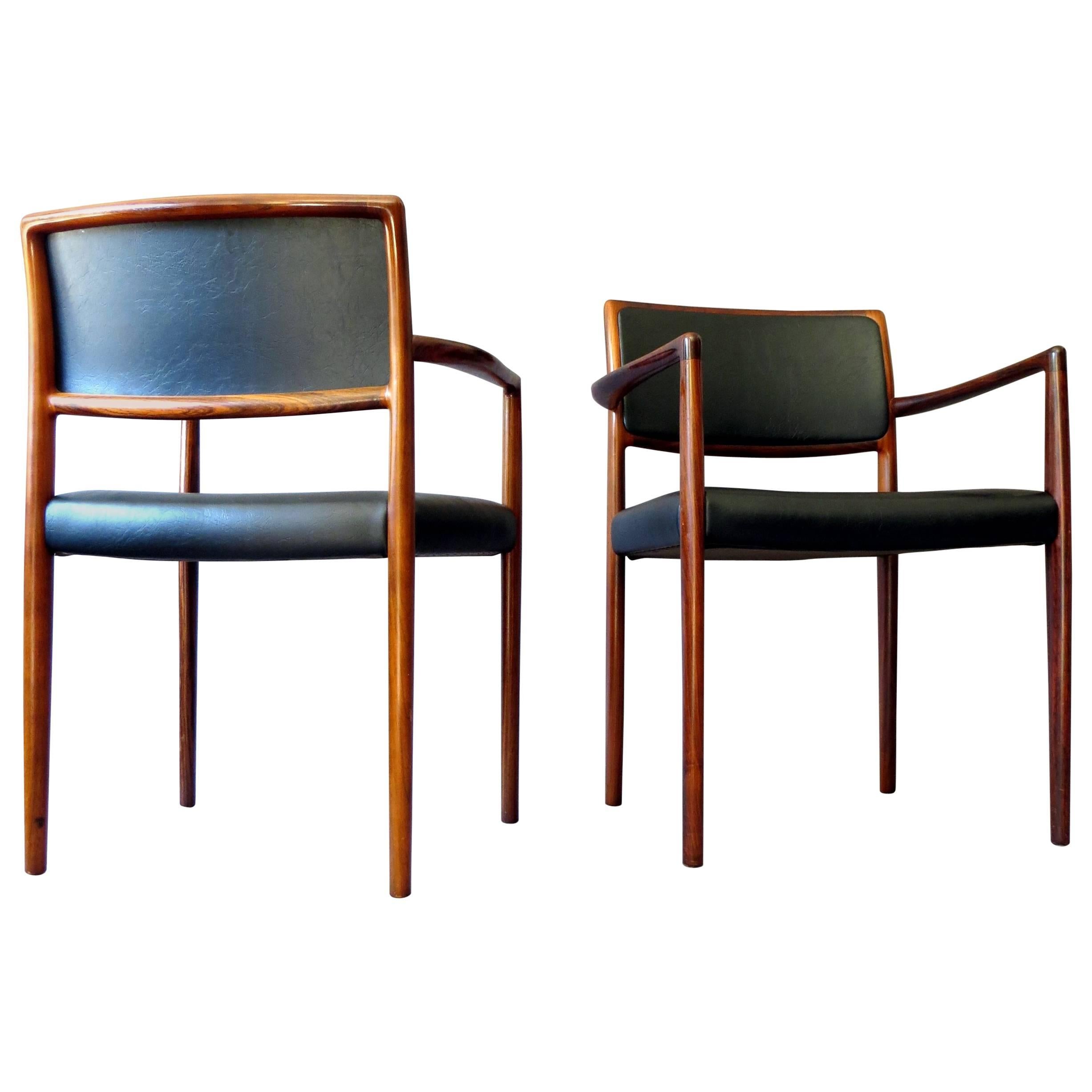 Danish Mid-Century Modern Rosewood and Leather Dining Chairs, Set of Two, 1960s For Sale
