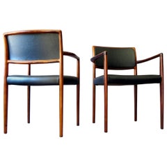 Danish Mid-Century Modern Rosewood and Leather Dining Chairs, Set of Two, 1960s