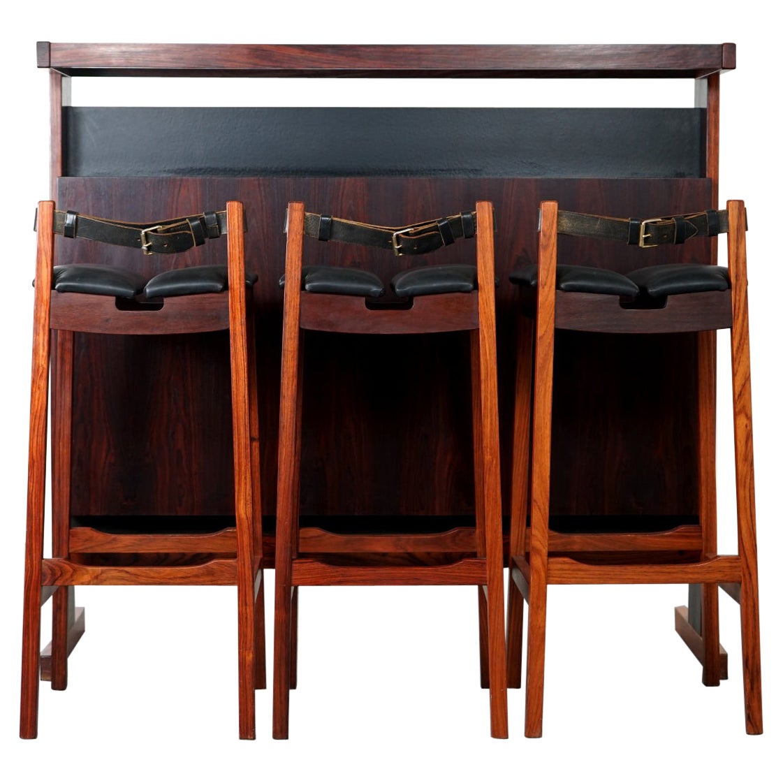 Danish Mid-Century Modern Rosewood Bar with Stools