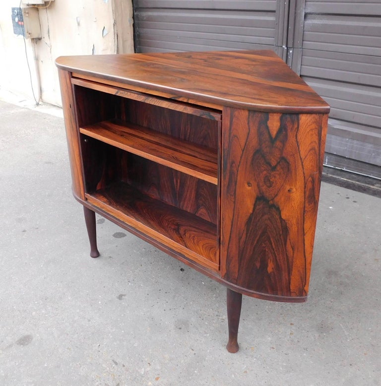 Danish MidCentury Modern Rosewood Corner Dry Bar and Bookcase, circa 1960 For Sale at 1stDibs