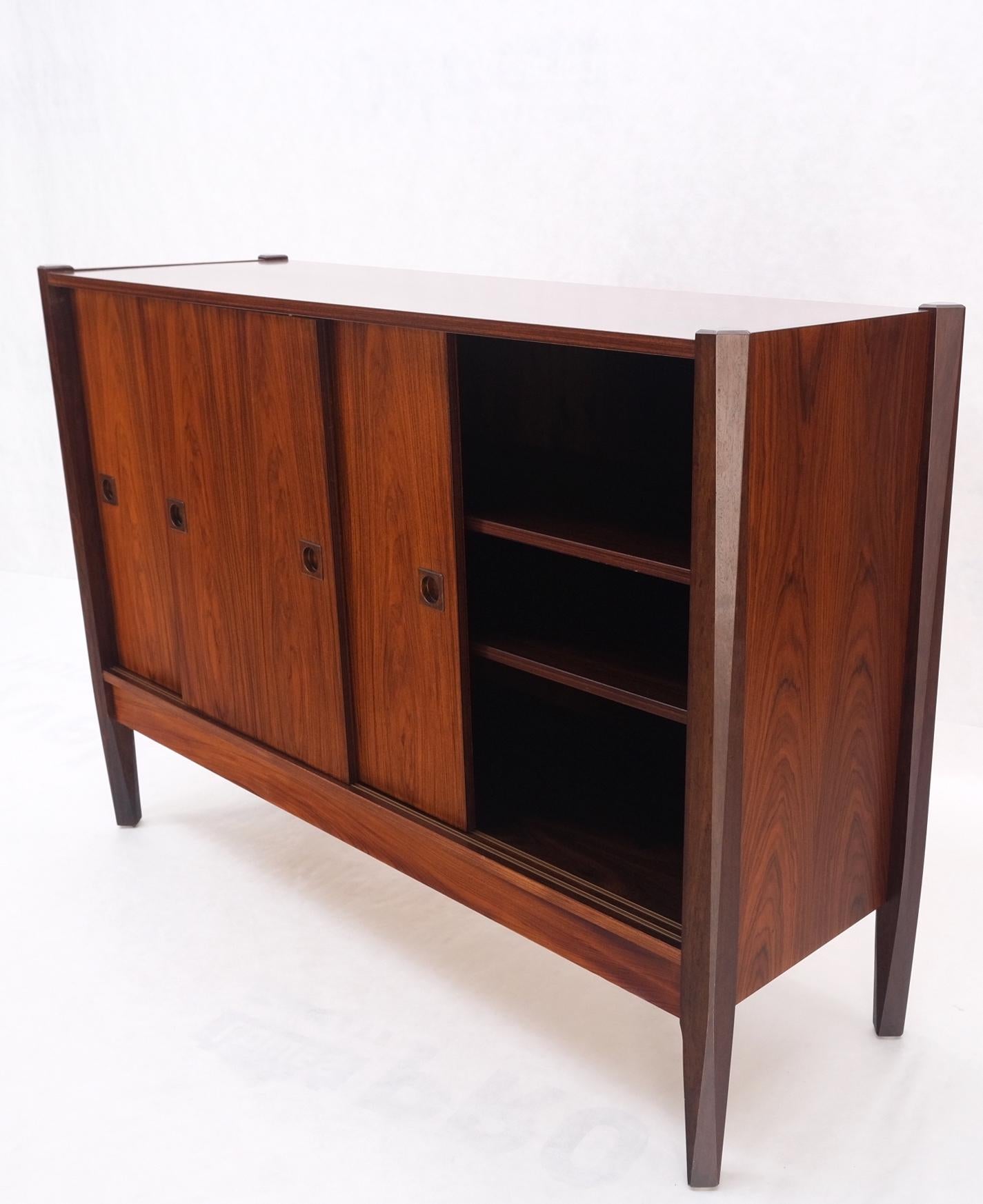 Danish Mid Century Modern Rosewood Compact Tall Credenza Tapered Legs Sliding Doors MINT!