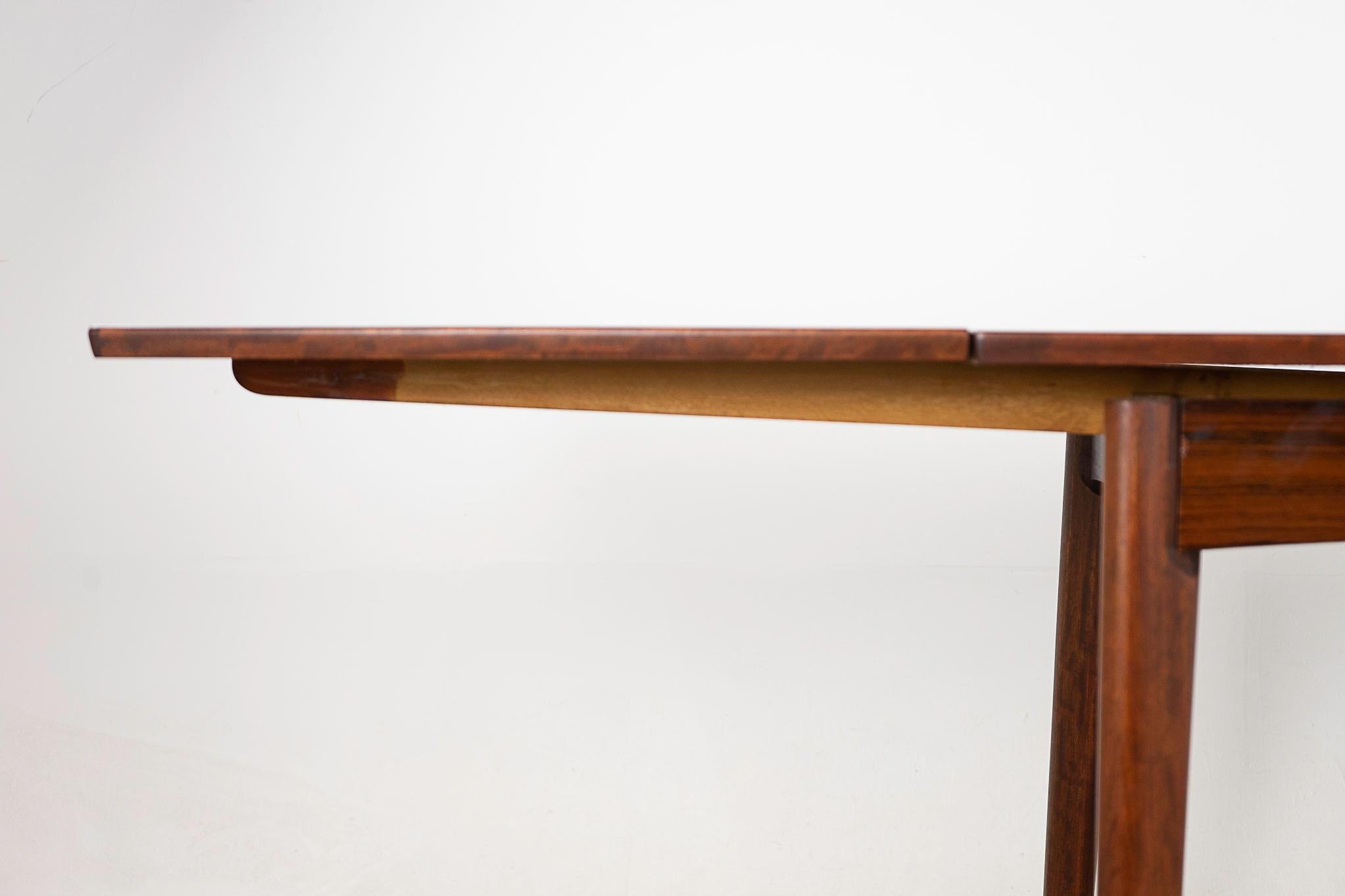 Hardwood Danish Mid-Century Modern Rosewood Draw Leaf Dining Table For Sale