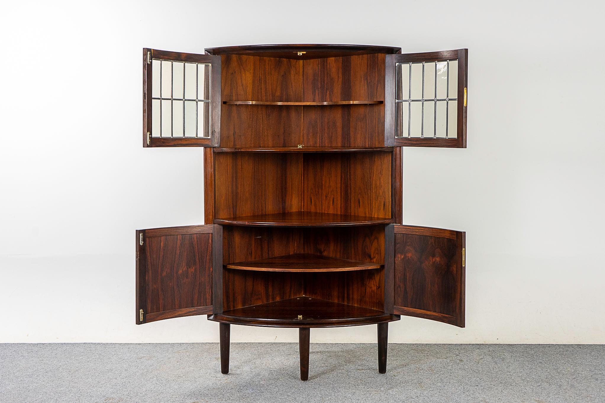 Scandinavian Modern Danish Mid-Century Modern Rosewood & Glass Corner Cabinet