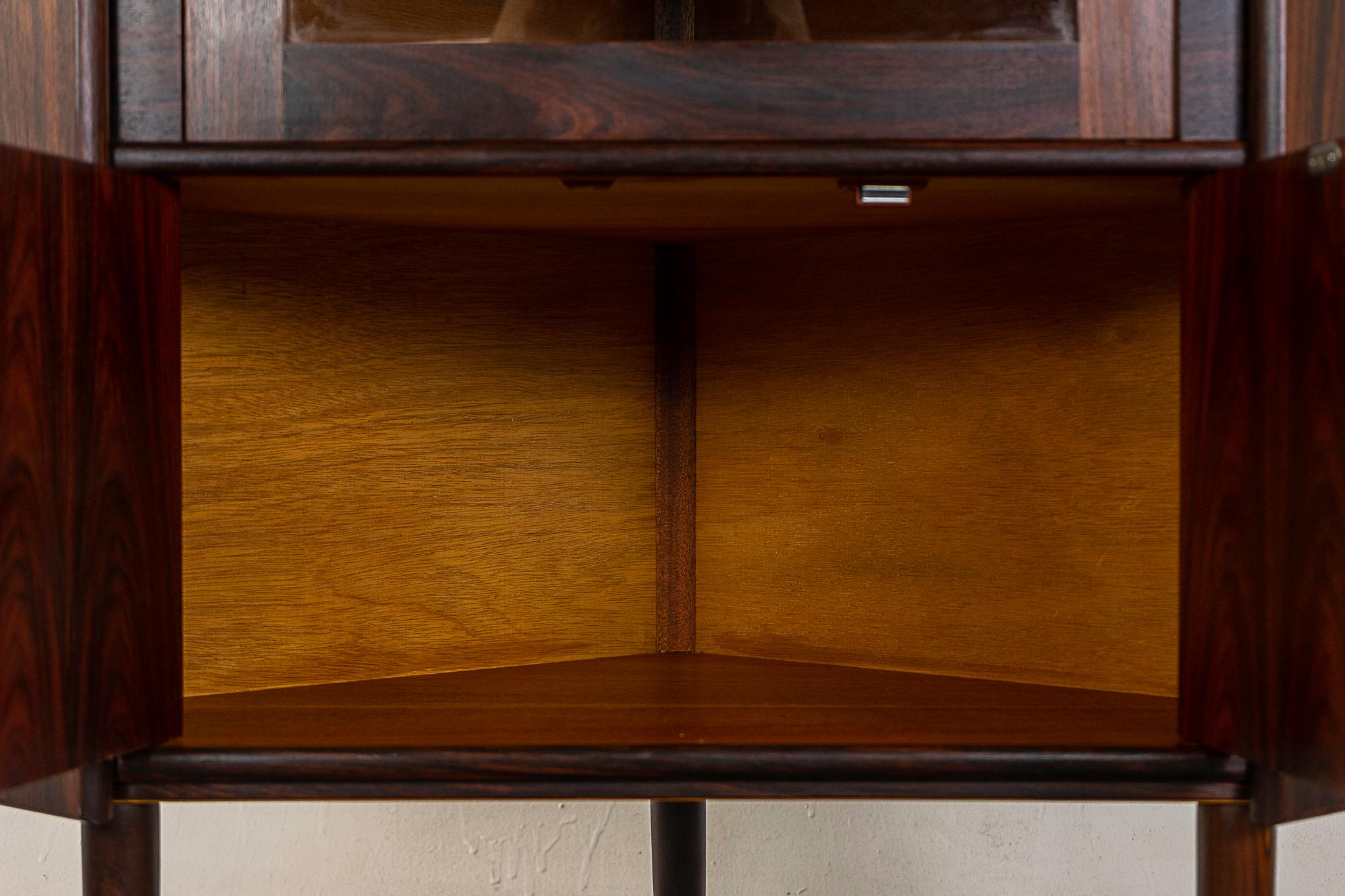 Scandinavian Modern Danish Mid-Century Modern Rosewood & Glass Corner Cabinet For Sale