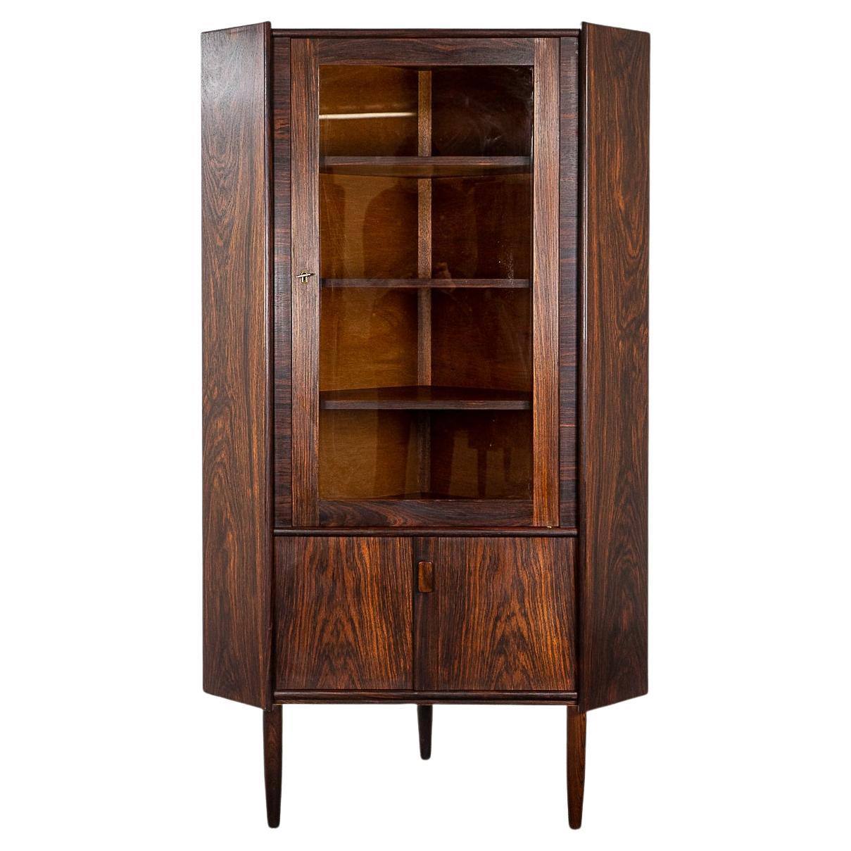 Danish Mid-Century Modern Rosewood & Glass Corner Cabinet
