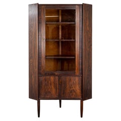 Vintage Danish Mid-Century Modern Rosewood & Glass Corner Cabinet