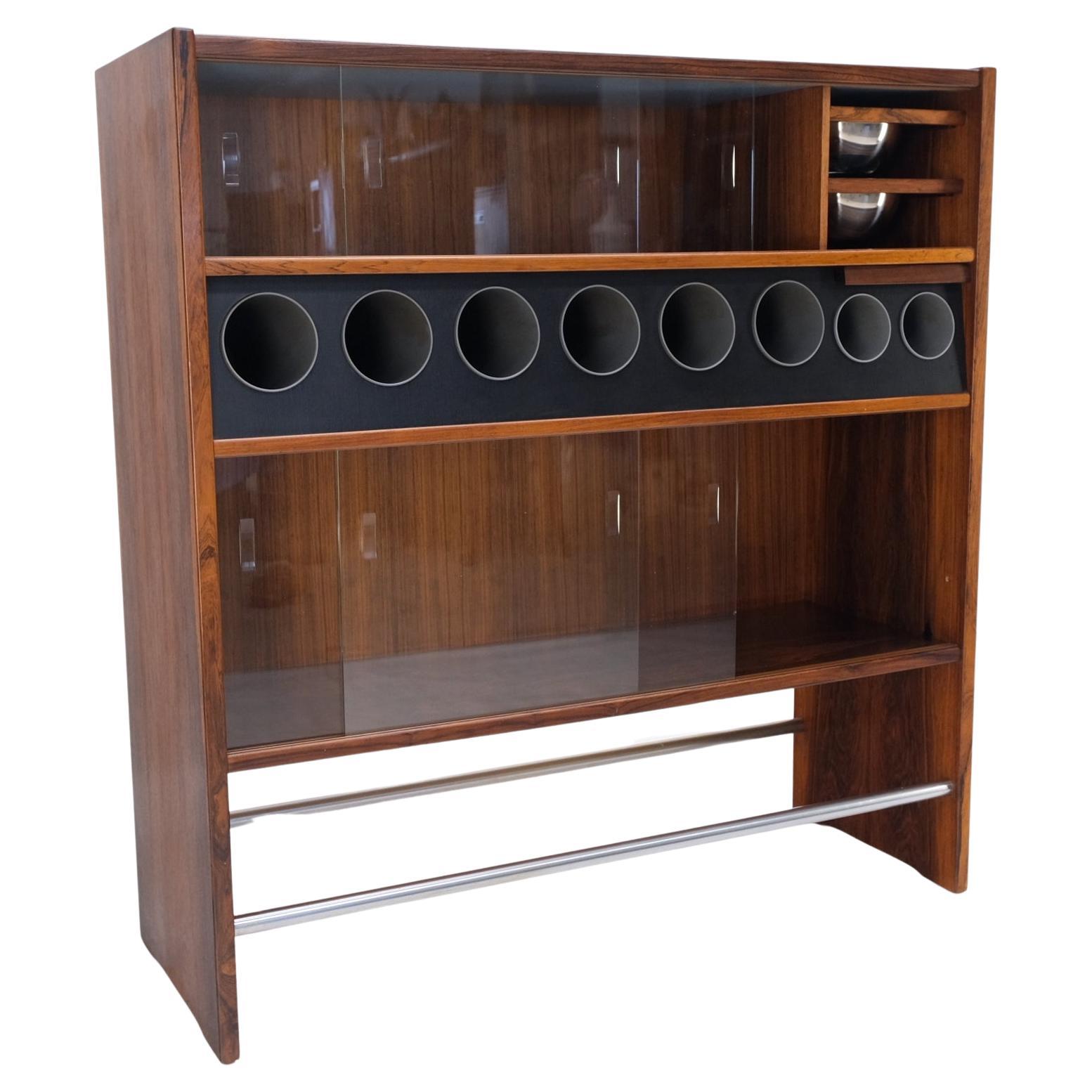 Lacquered Danish Mid-Century Modern Rosewood liquor Cabinet Bar Ice Trays Compartment MINT