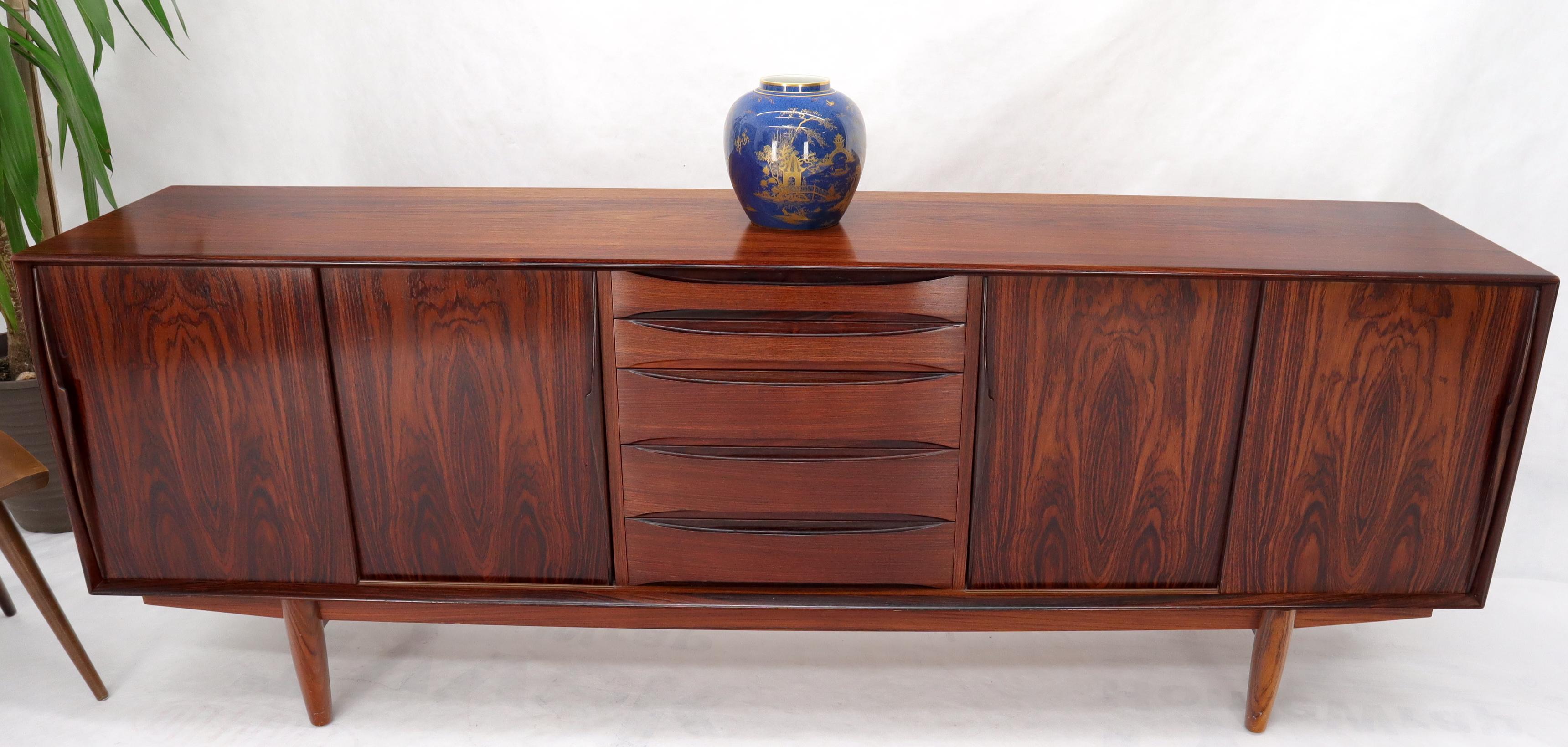 Danish Mid-Century Modern long rosewood credenza dresser cabinet.