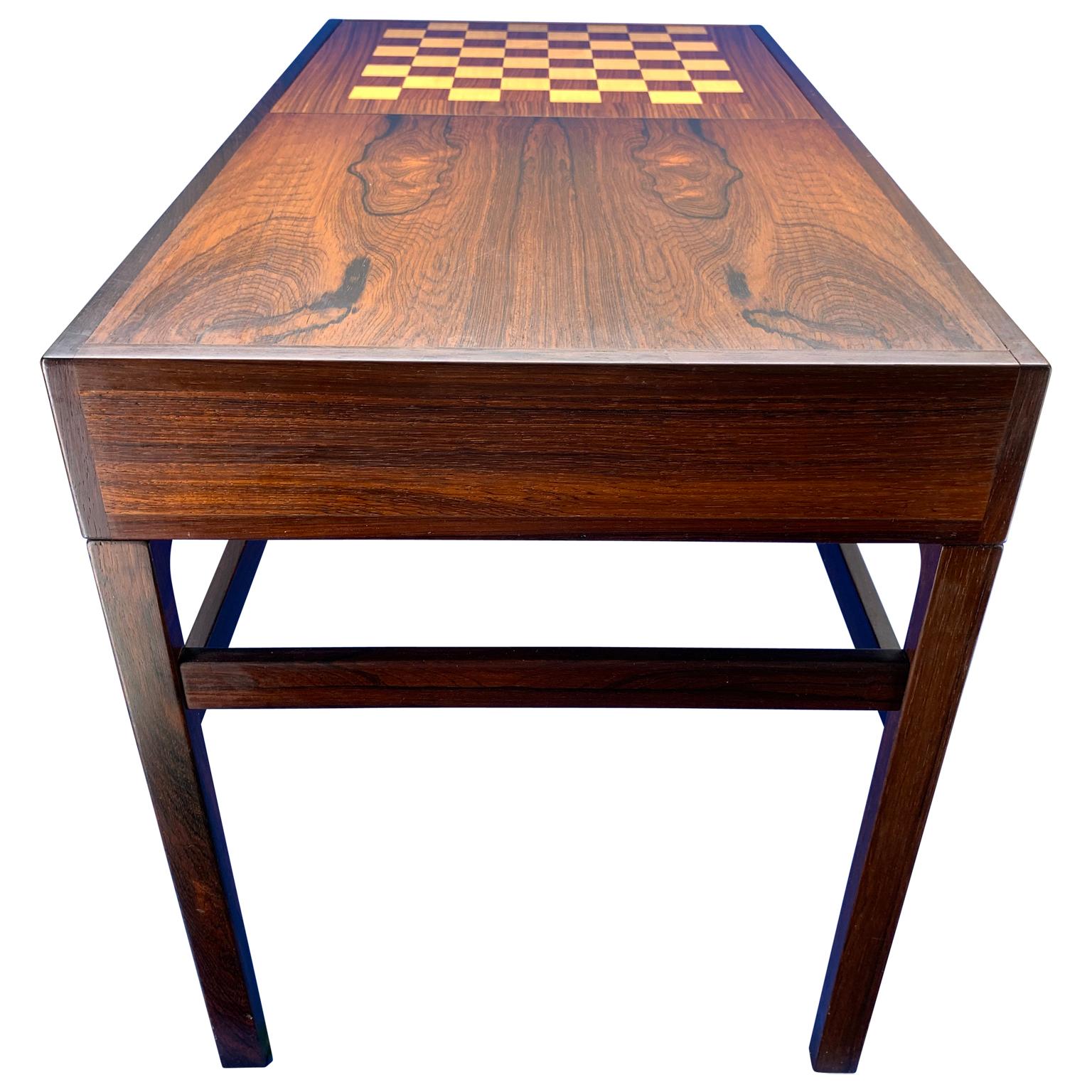Hand-Crafted Danish Mid-Century Modern Rosewood Magazine And Chess Game Table