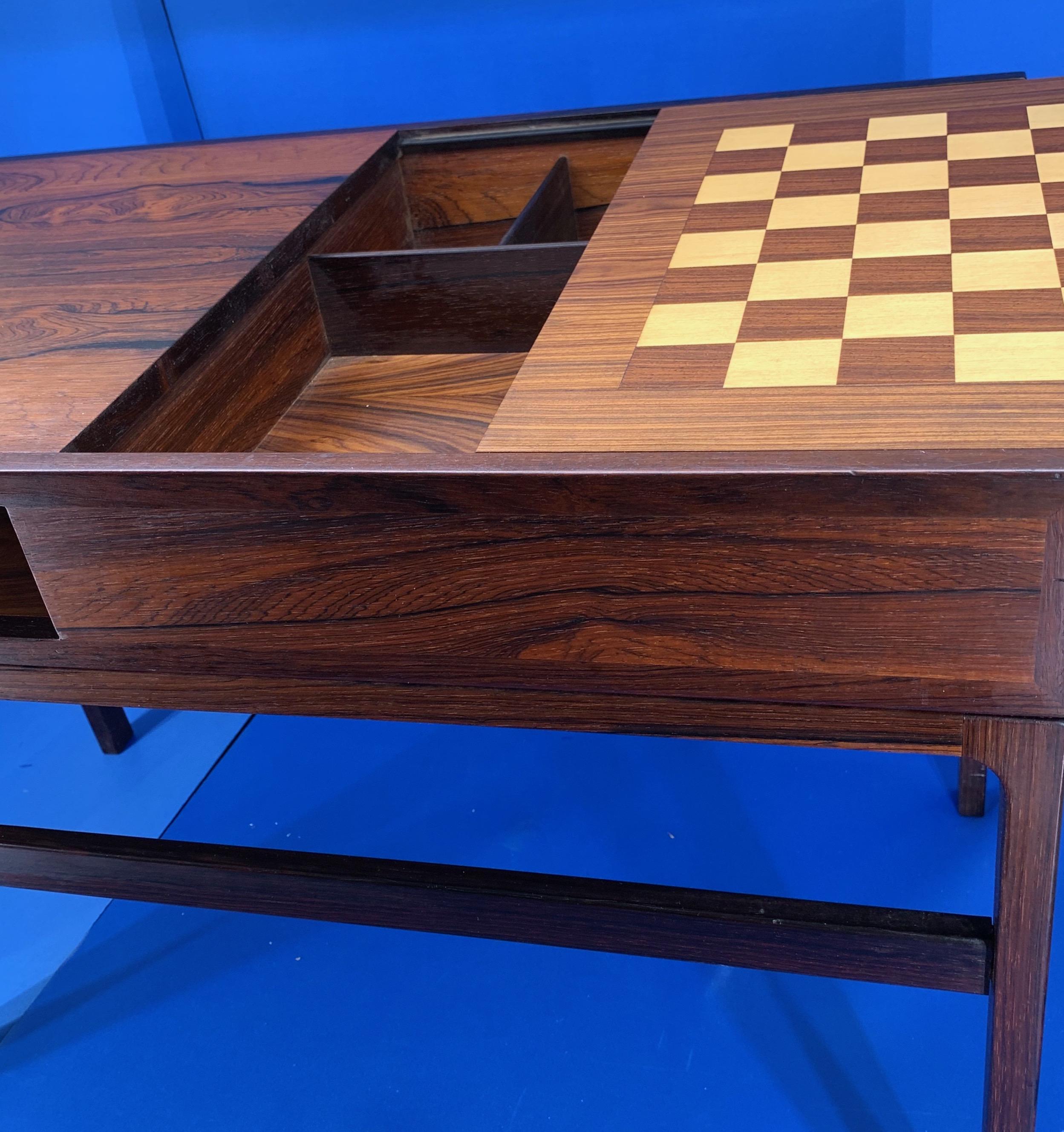 Danish Mid-Century Modern Rosewood Magazine And Chess Game Table 6