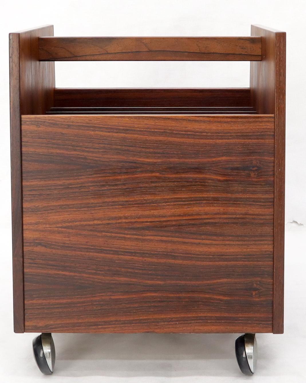 Lacquered Danish Mid-Century Modern Rosewood Magazine Rack on Wheels For Sale