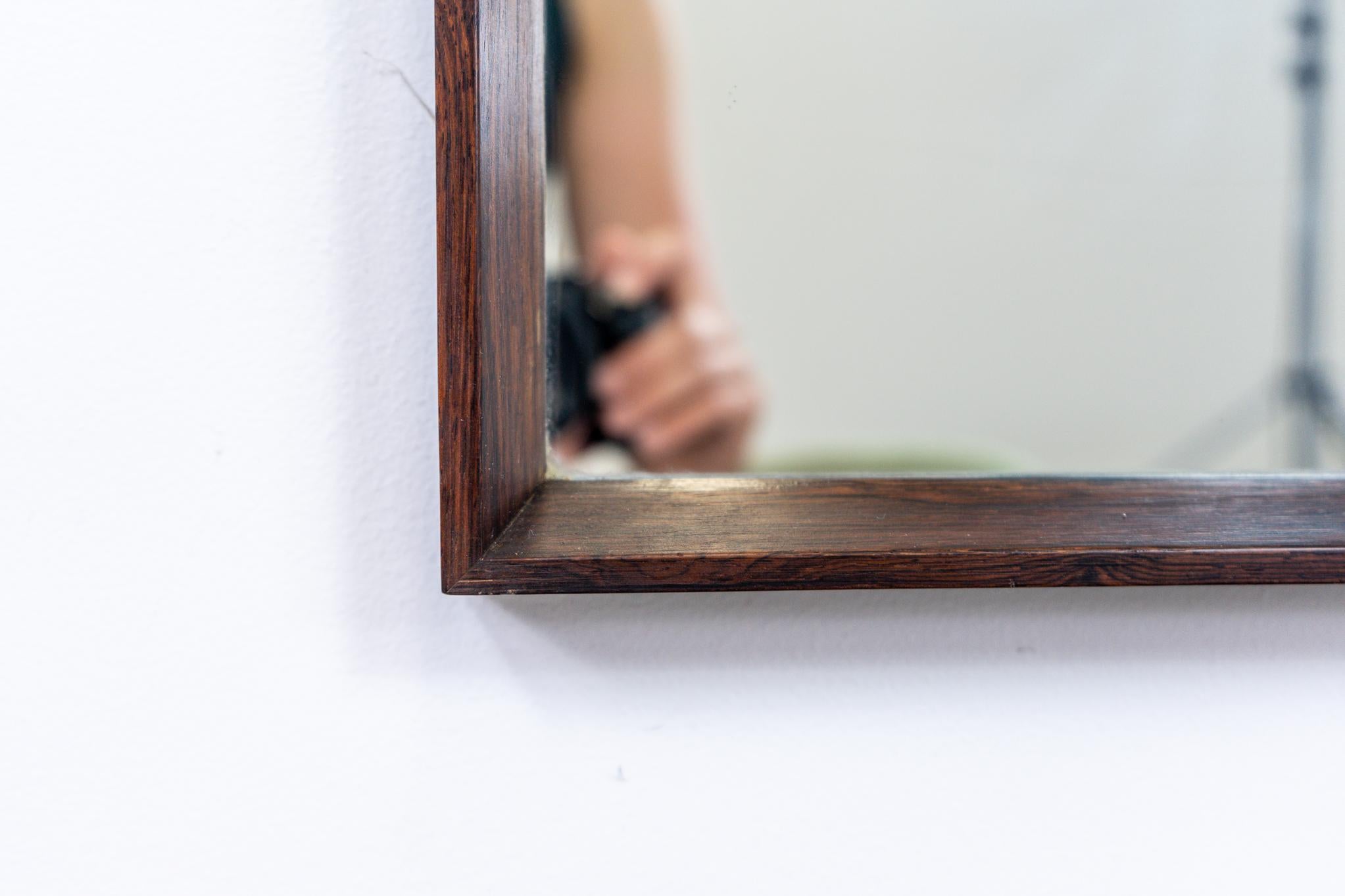 Danish Mid-Century Modern Rosewood Rectangular Mirror In Good Condition In VANCOUVER, CA